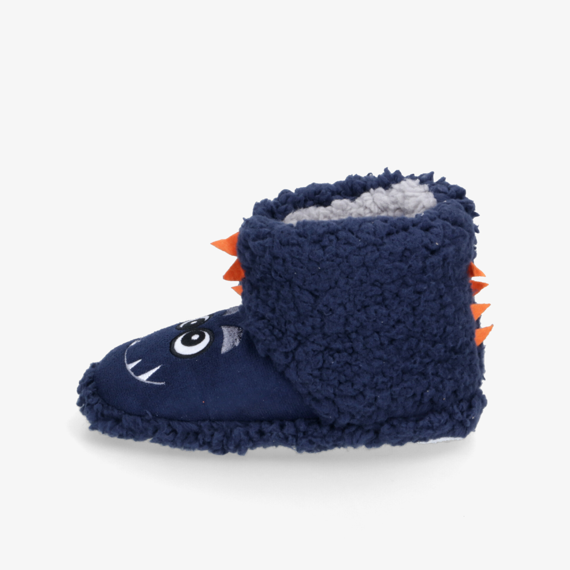 Kuschelige blaue Hausschuhe mit weichem Innenfell und verspieltem Drachendesign, ideal für kalte Tage