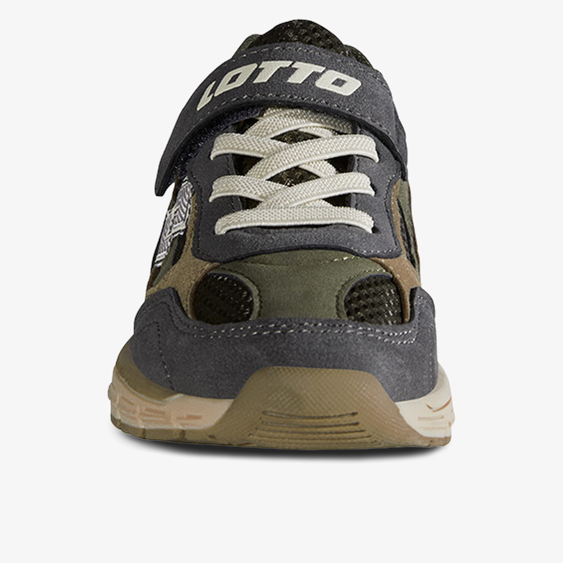 Vorneansicht robuster und bequemer Schuh mit strapazierfähigem Material und modernem Design