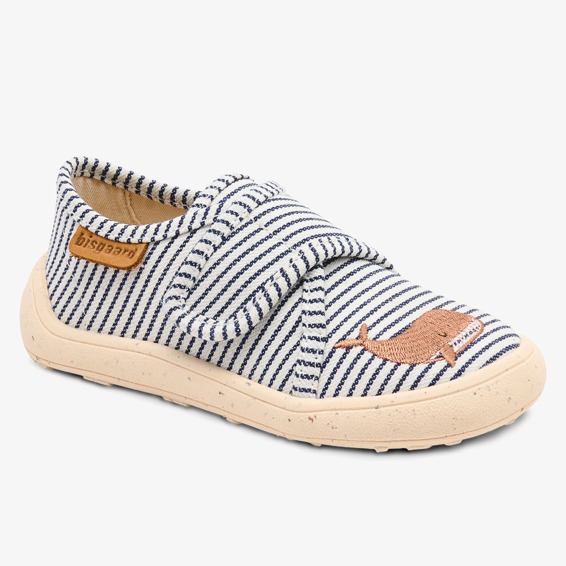 Komfortabler gestreifter Schuh mit Klettverschluss und robuster Sohle für den Alltag.