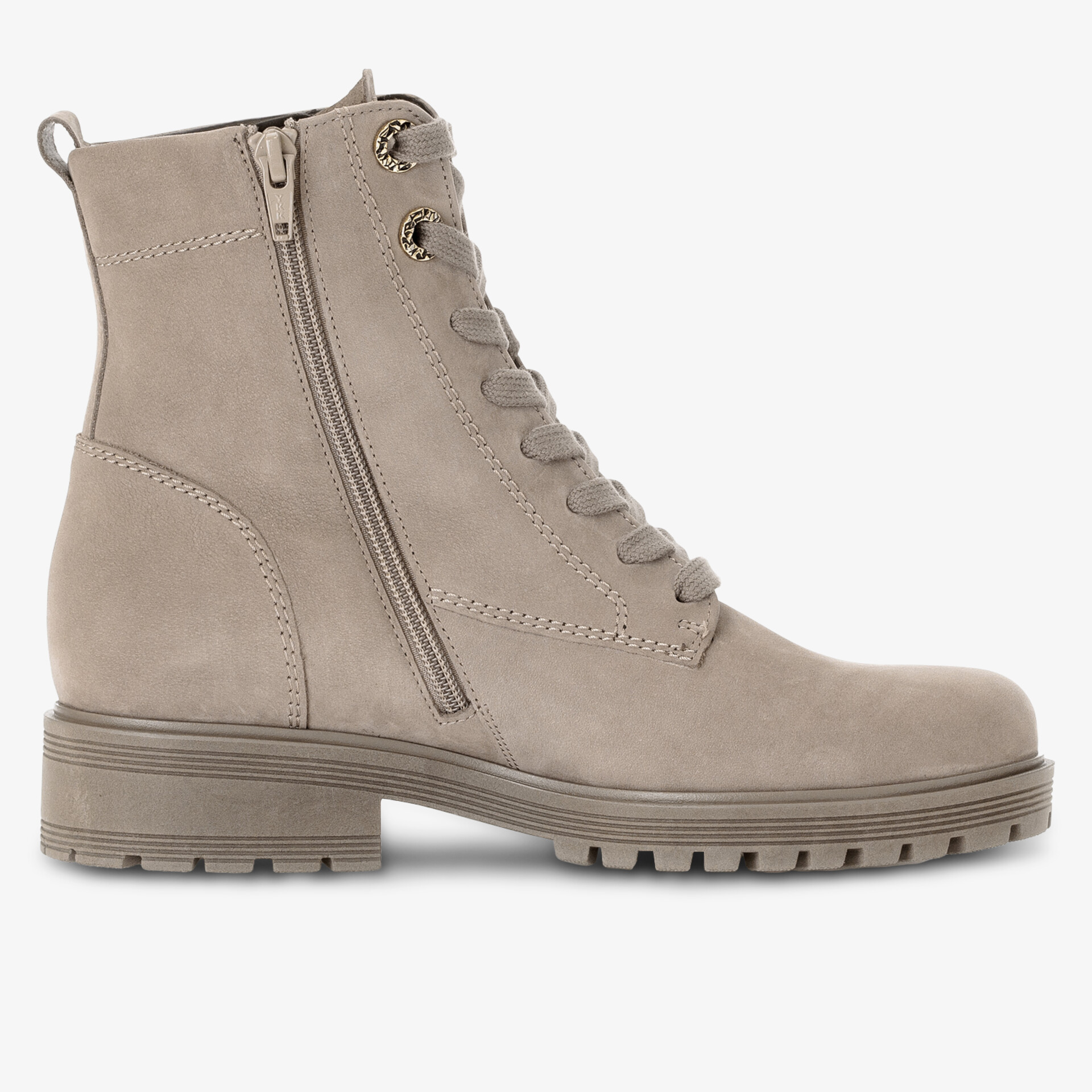 Bequemer Schnürstiefel mit robustem Profil, seitlichem Reißverschluss und modernem, vielseitigem Design in neutraler Farbe