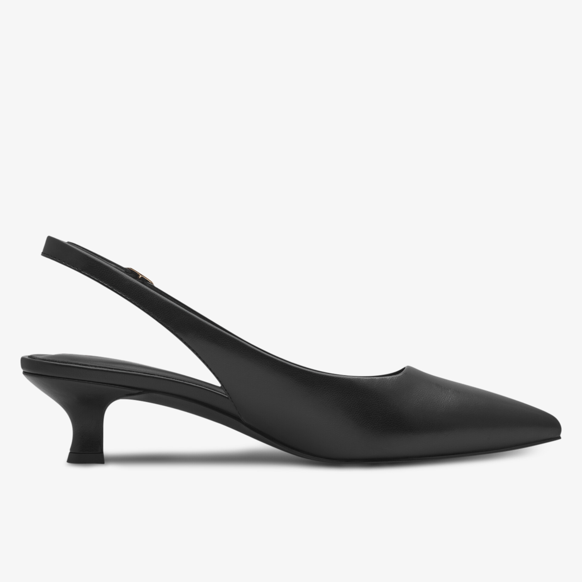 Eleganter schwarzer Slingback mit spitzer Form und bequemem niedrigem Absatz, modisch und hochwertig verarbeitet