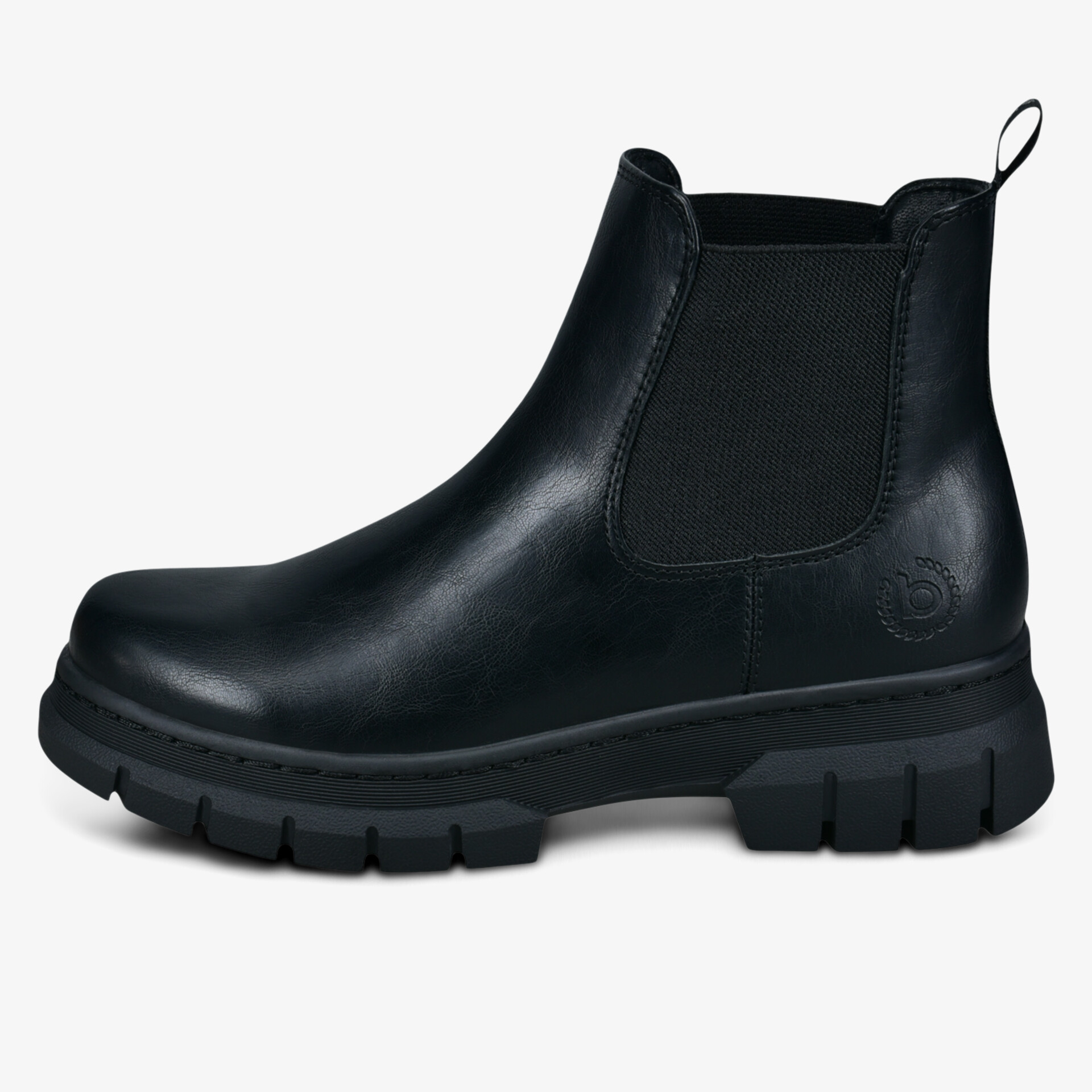 Robuster schwarzer Chelsea Boot mit elastischen seitlichen Einsätzen und rutschfester Gummisohle, bequem und stylisch