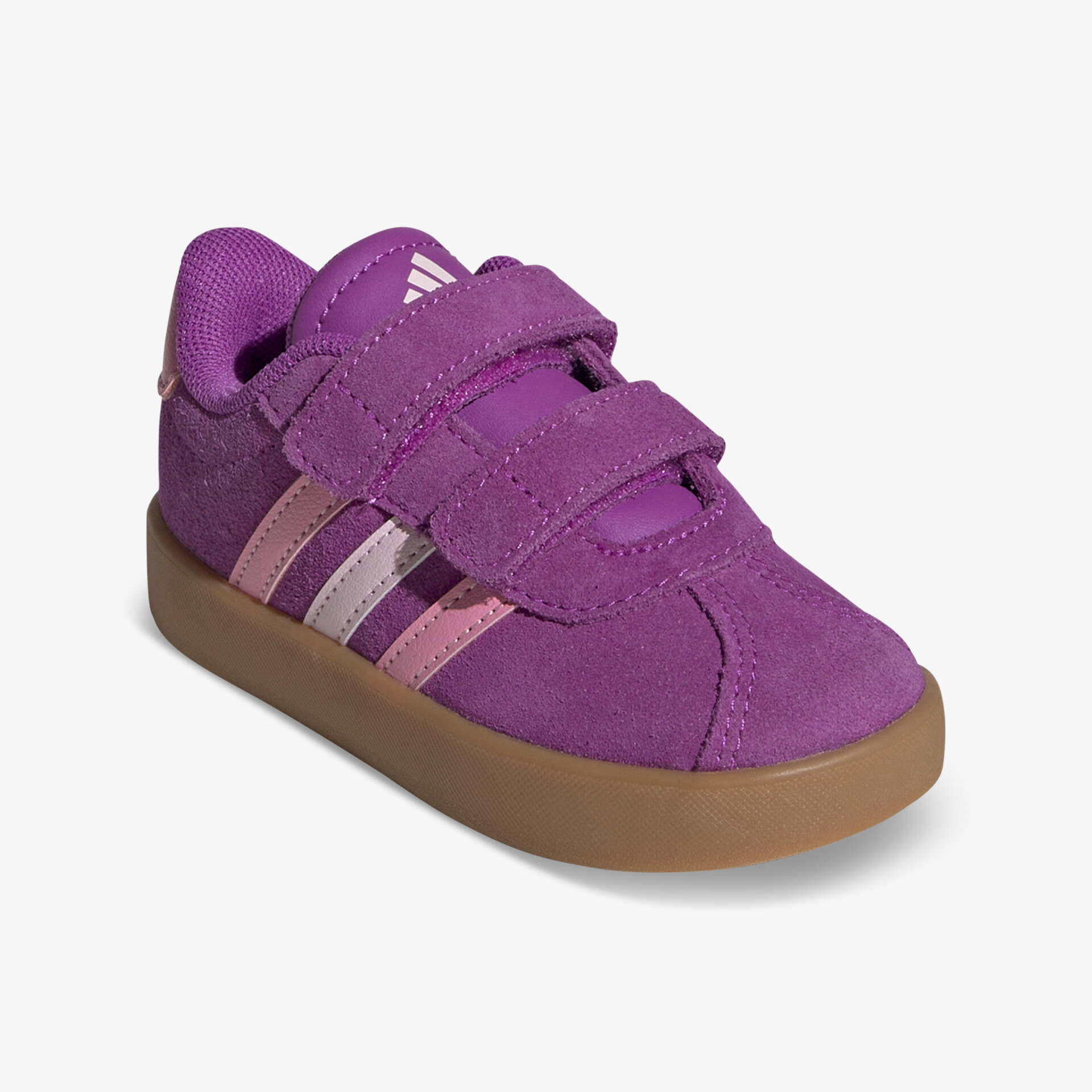 Sportlicher lila Sneaker mit praktischem Klettverschluss und rutschfester brauner Gummisohle