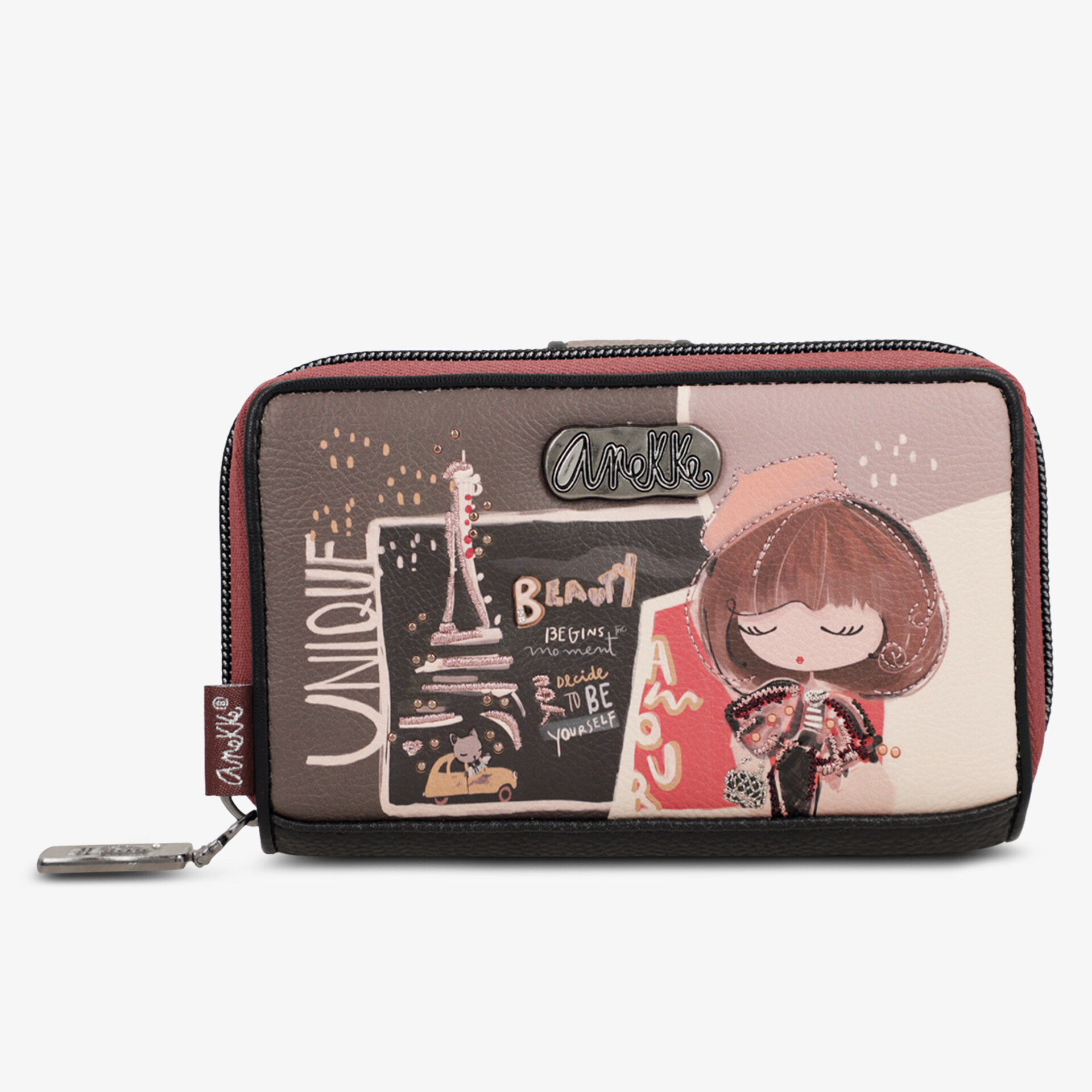 Kompaktes Portemonnaie mit Reißverschluss und einzigartiger Illustration, stilvoll und praktisch für den Alltag