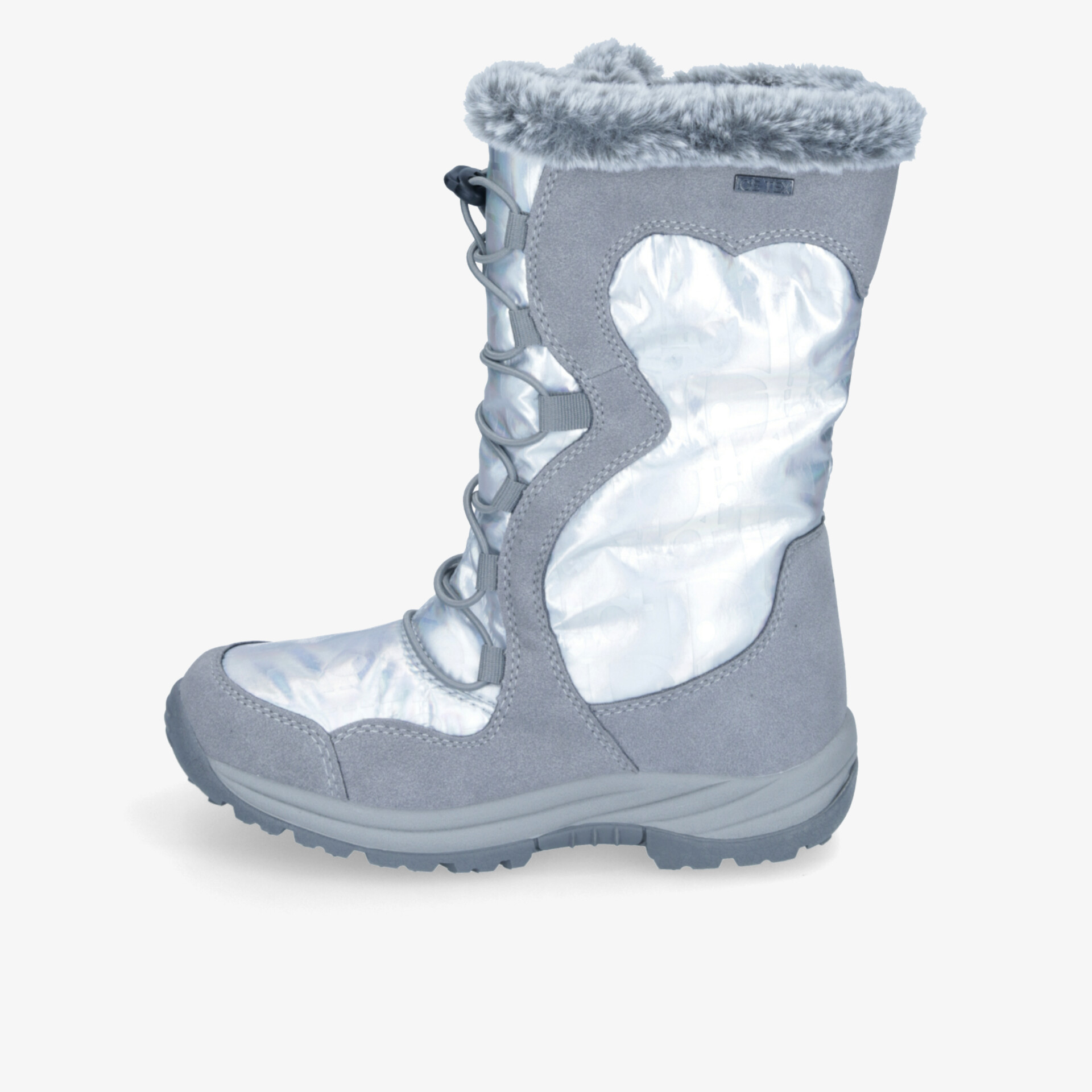Warmer grauer Winterstiefel mit flauschigem Innenfutter, robust und rutschfest, ideal für kalte Tage