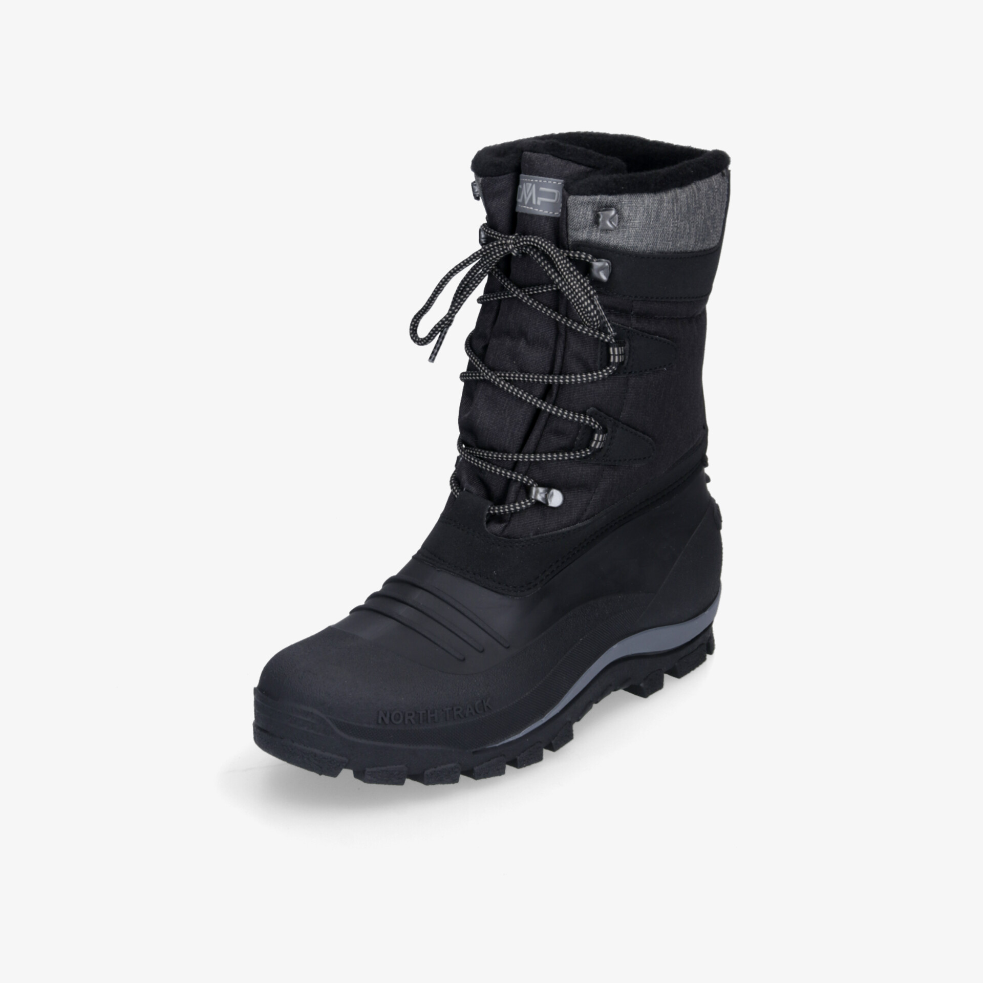 Schwarzer, warmer Winterstiefel mit robuster Sohle und isolierter Innenausstattung für optimalen Tragekomfort.