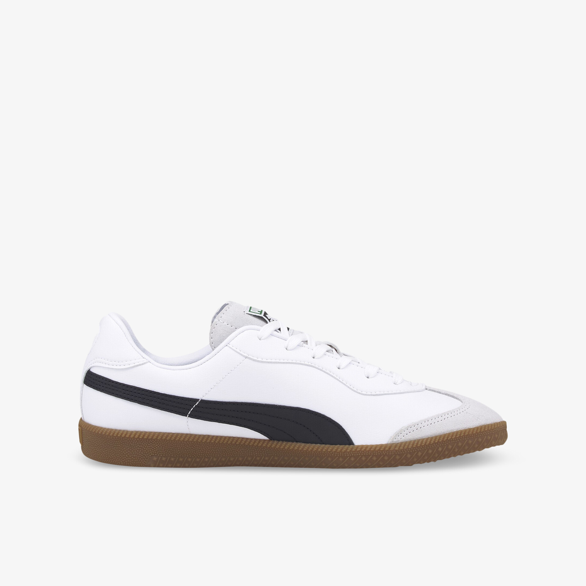 Stilvoller weißer Sneaker mit schwarzem Streifen und rutschfester Gummisohle für vielseitigen Einsatz.