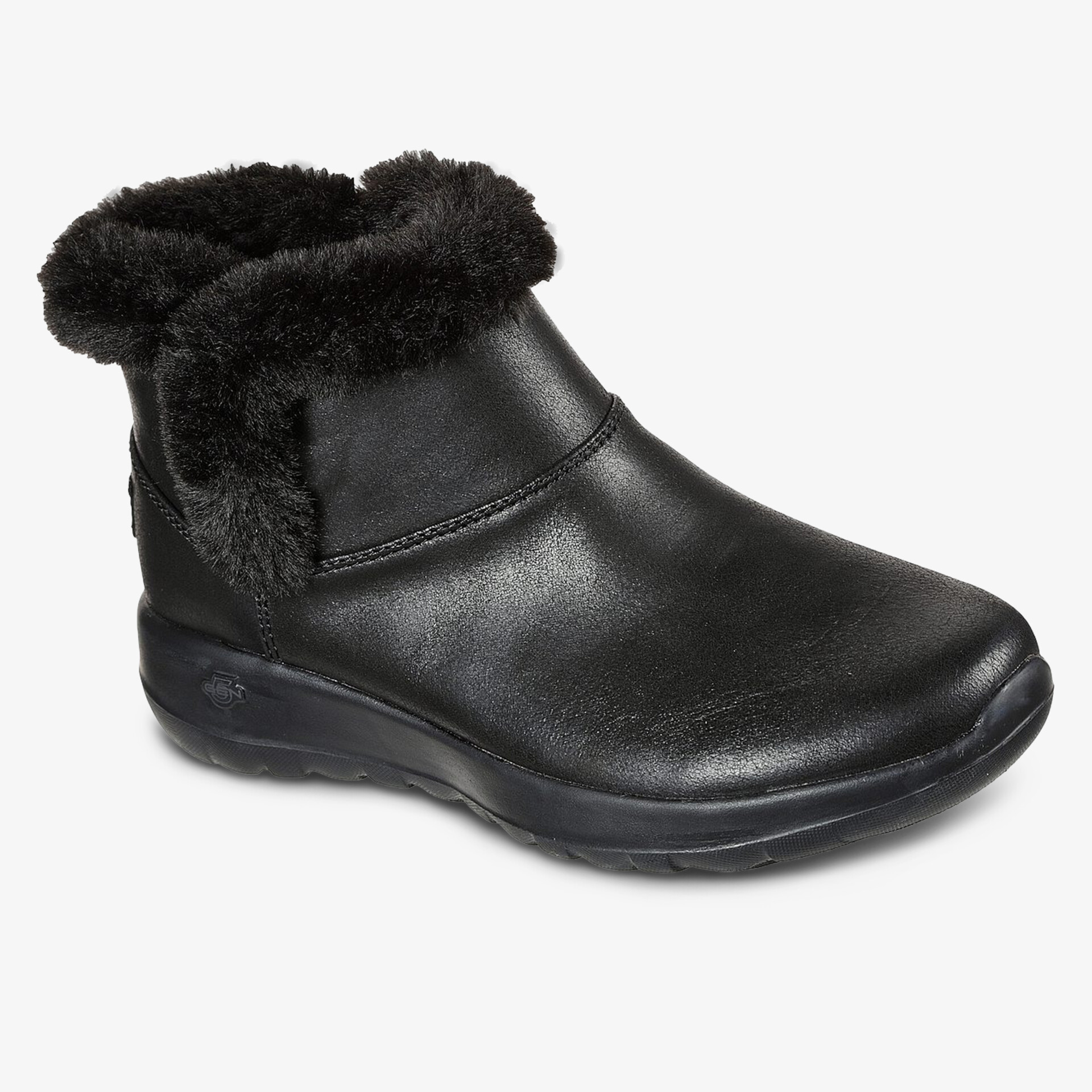 Schwarzer, warm gefütterter Winterstiefel mit weichem Fellkragen und rutschfester Sohle für Komfort und Schutz