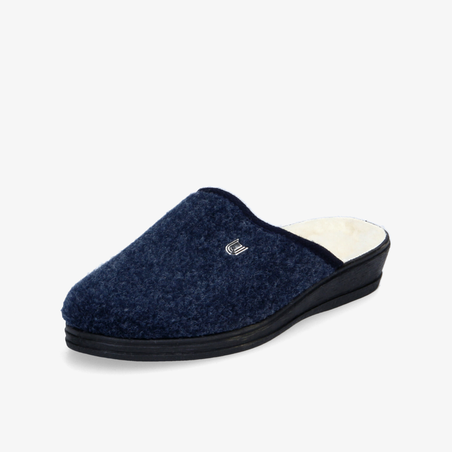 Bequemer blauer Hausschuh mit weichem Innenfutter und stabiler Sohle.