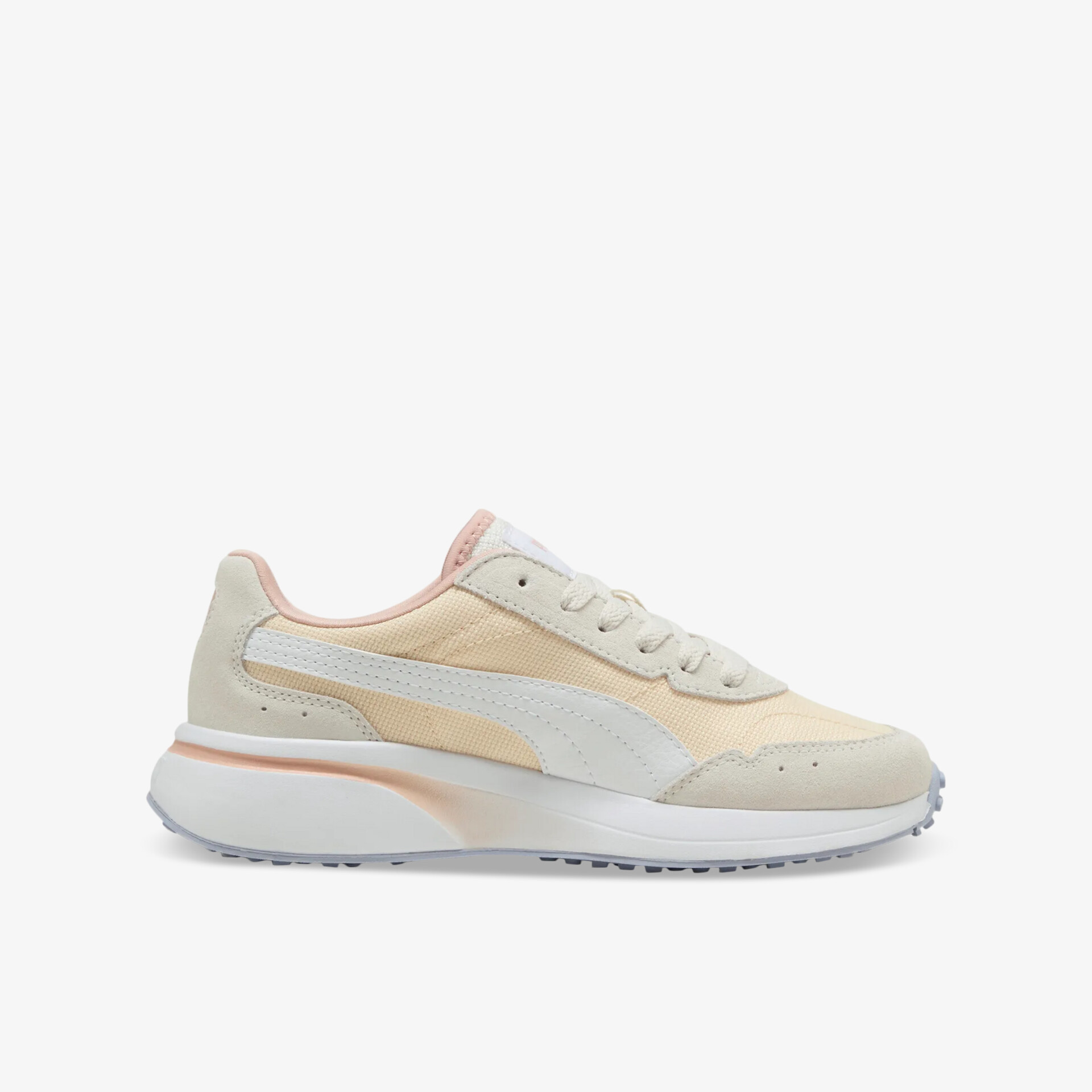 Beiger leichter Sportschuh seitliche Ansicht mit atmungsaktivem Obermaterial und stoßdämpfender Sohle