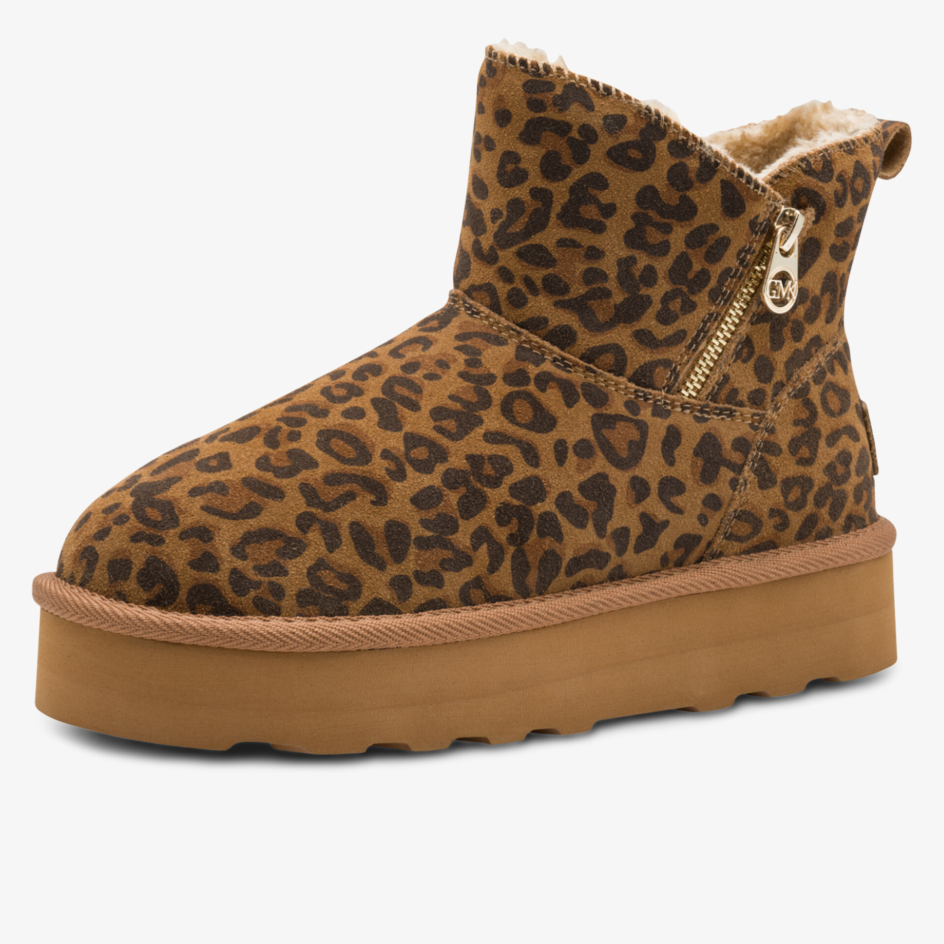 Warmer, kuscheliger Schuh mit Leopardenmuster und praktischem seitlichen Reißverschluss, flache Sohle