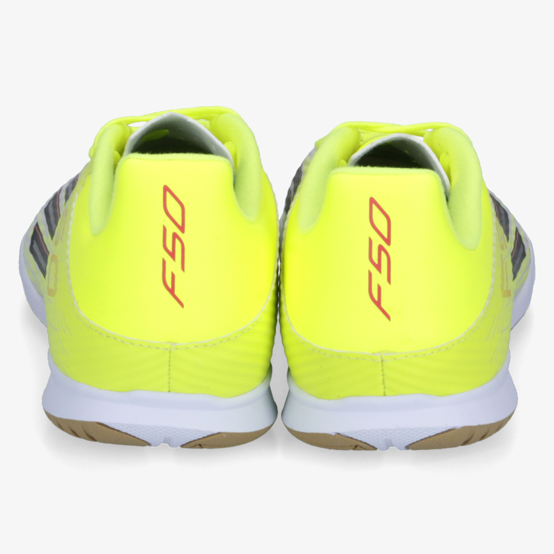 F50 Sportliche Schuhe in Neon-Gelb, Rückansicht, rutschfeste Sohle und stabiler Fersenbereich