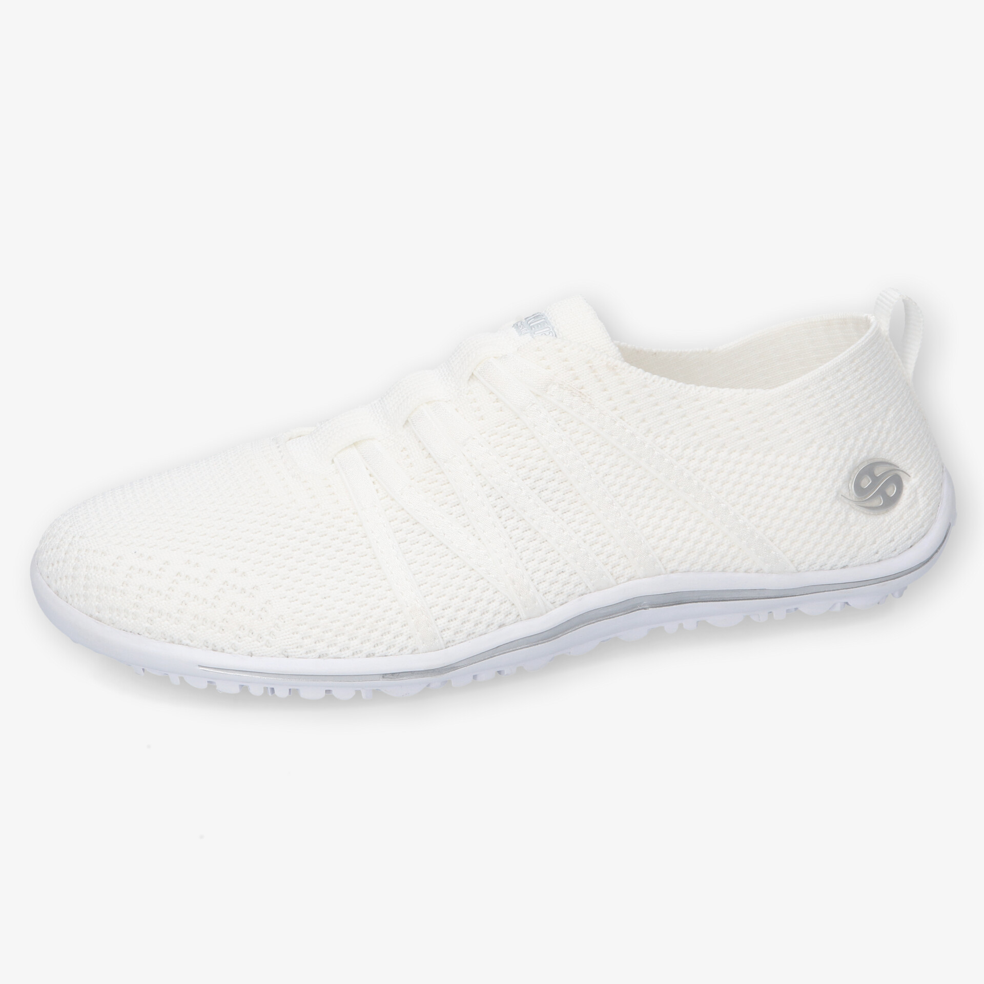 Leichter und flexibler weißer Schuh aus atmungsaktivem Material mit rutschfester Sohle und bequemer Passform