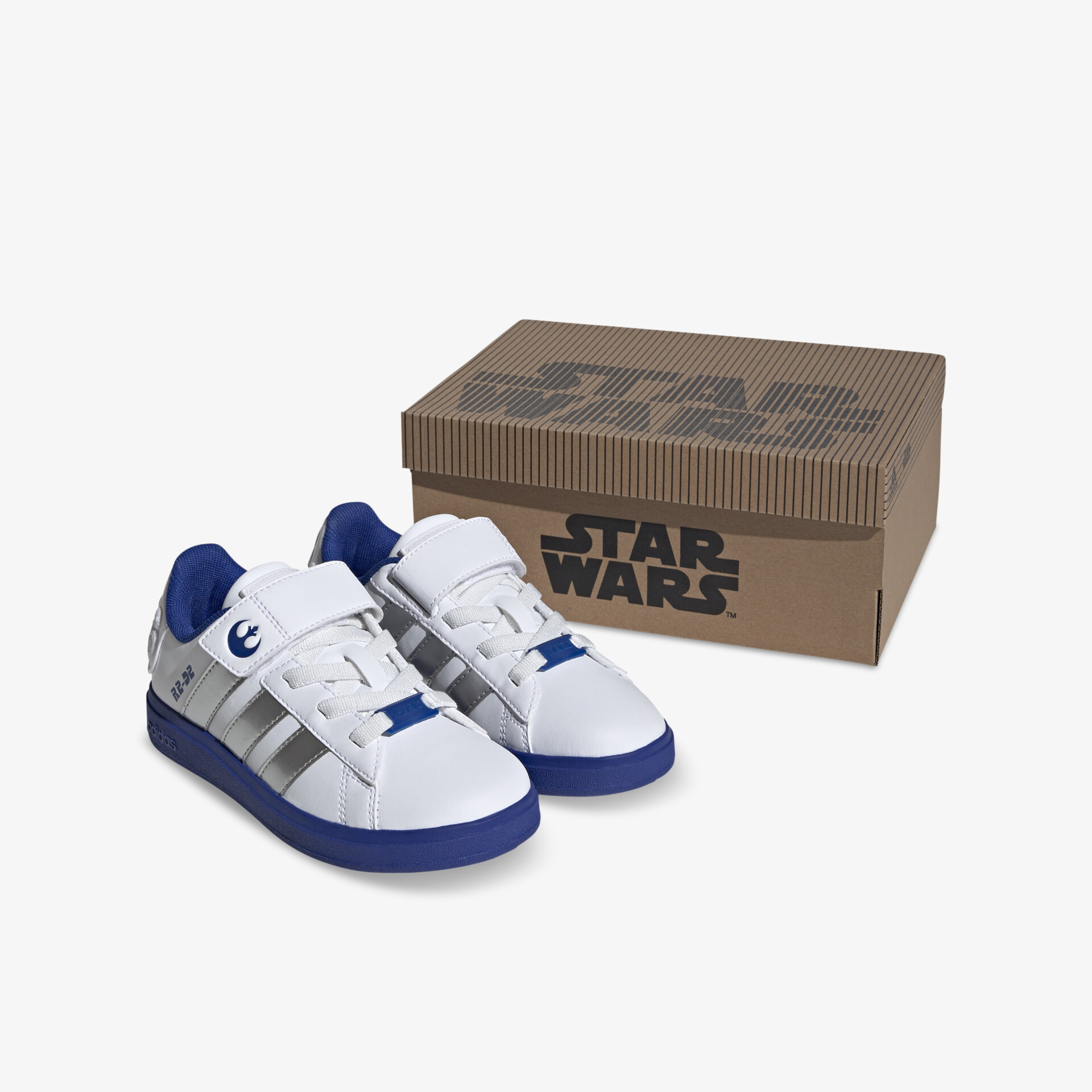 Bequeme weiße Sneaker mit blauen Akzenten und verstellbaren Klettverschlüssen, stilvoll und robust