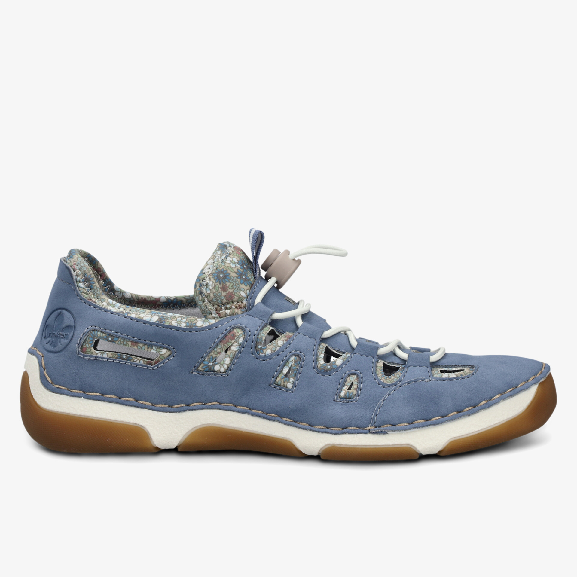 Bequemer blauer Freizeitschuh mit atmungsaktivem Obermaterial und flexibler Laufsohle seitliche Ansicht