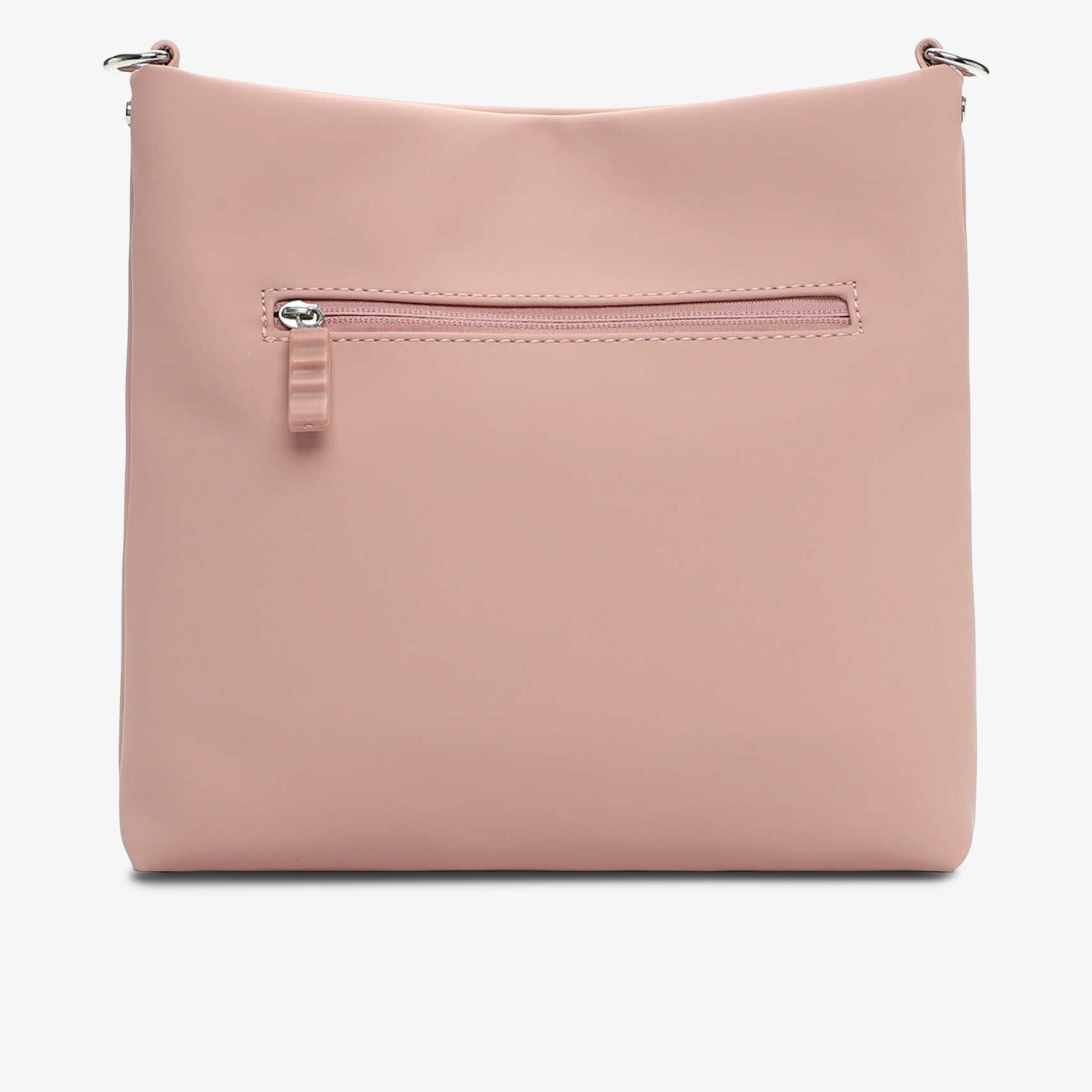 Elegante rosafarbene Tasche mit glattem Material und praktischer Reißverschlusstasche, kompakt und flach