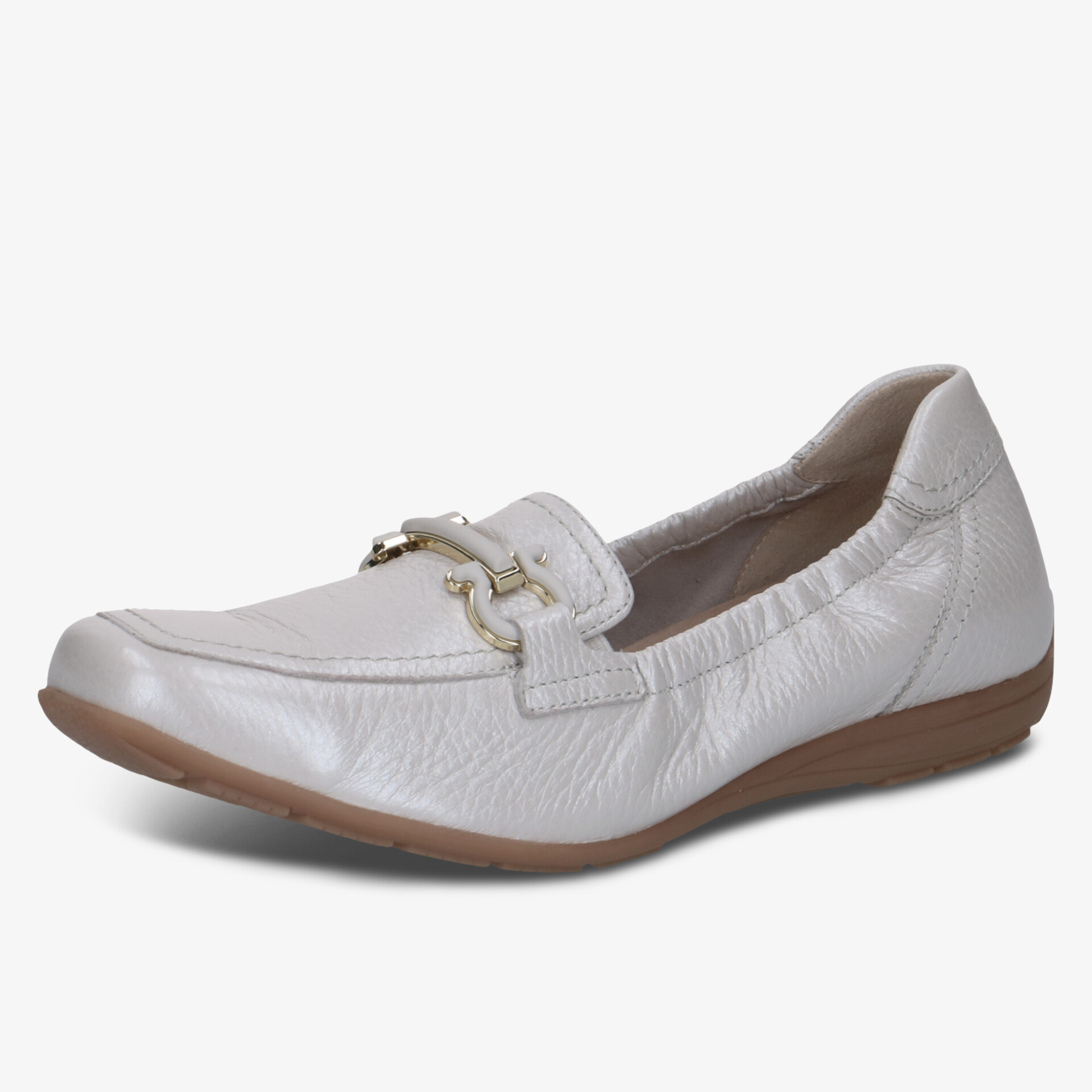 Eleganter weißer Leder-Slipper mit leichter Sohle und modischem Metall-Detail für hohen Tragekomfort