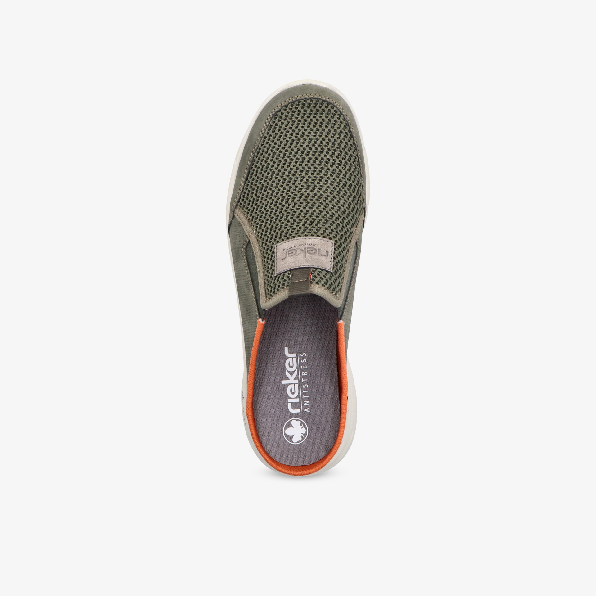 Bequemer, atmungsaktiver Olivgrüner Slipper mit flexiblem Sohlenprofil und modernem Slip-On-Design, Draufsicht
