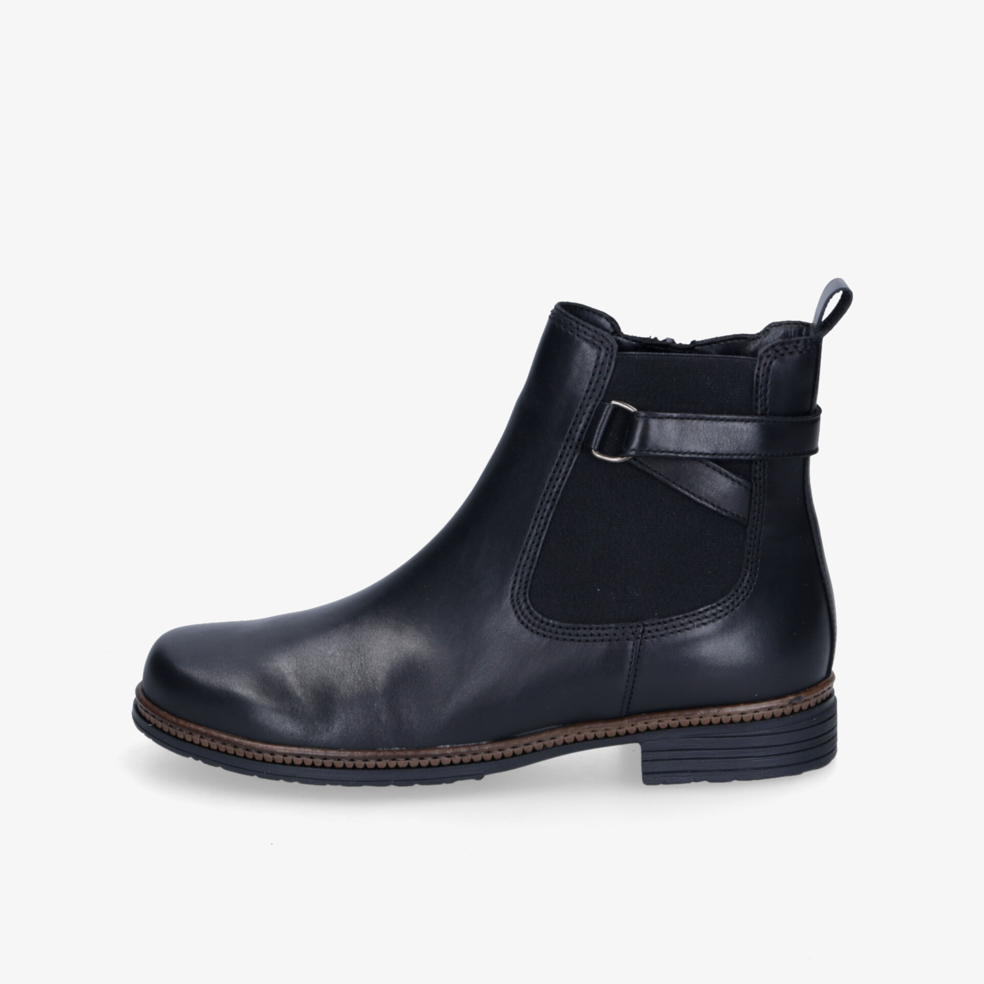 Eleganter schwarzer Lederstiefel mit elastischem Einsatz für hohen Tragekomfort und robuste Verarbeitung
