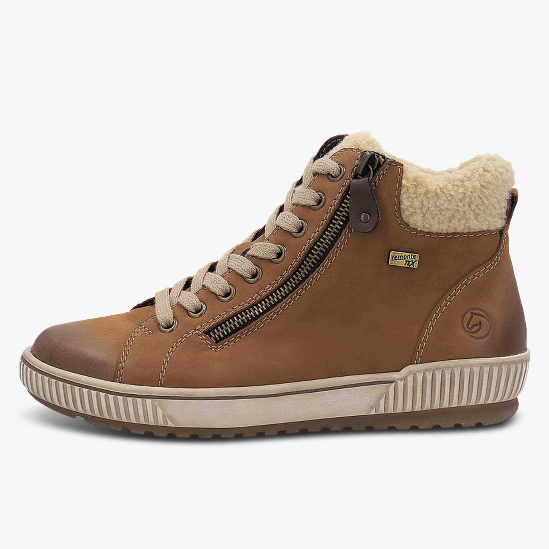 Brauner Schnürstiefel mit seitlichem Reißverschluss und warmem Teddyfutter für komfortablen Alltag