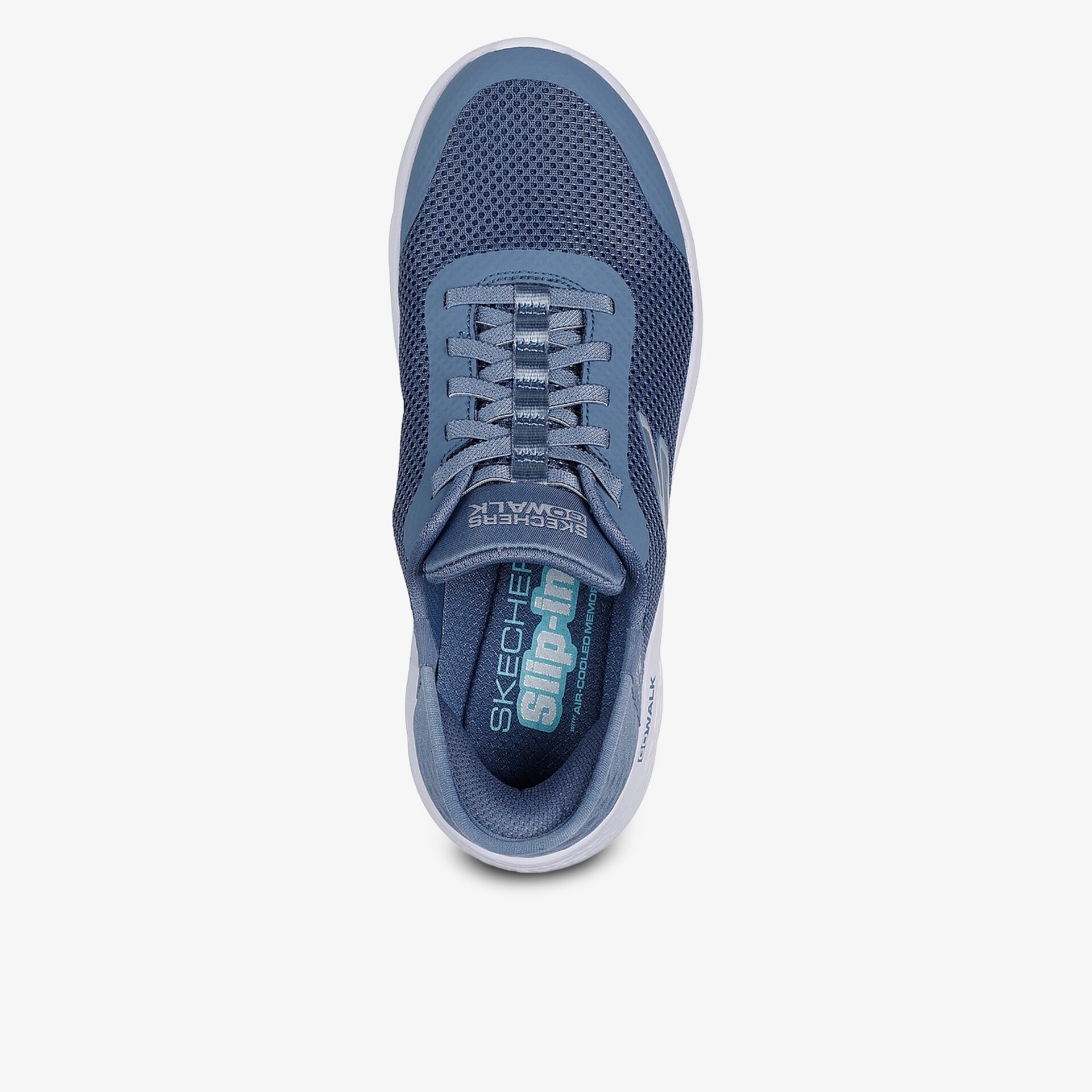 Blauer Sportschuh von oben mit atmungsaktivem Mesh-Obermaterial und bequemem Design