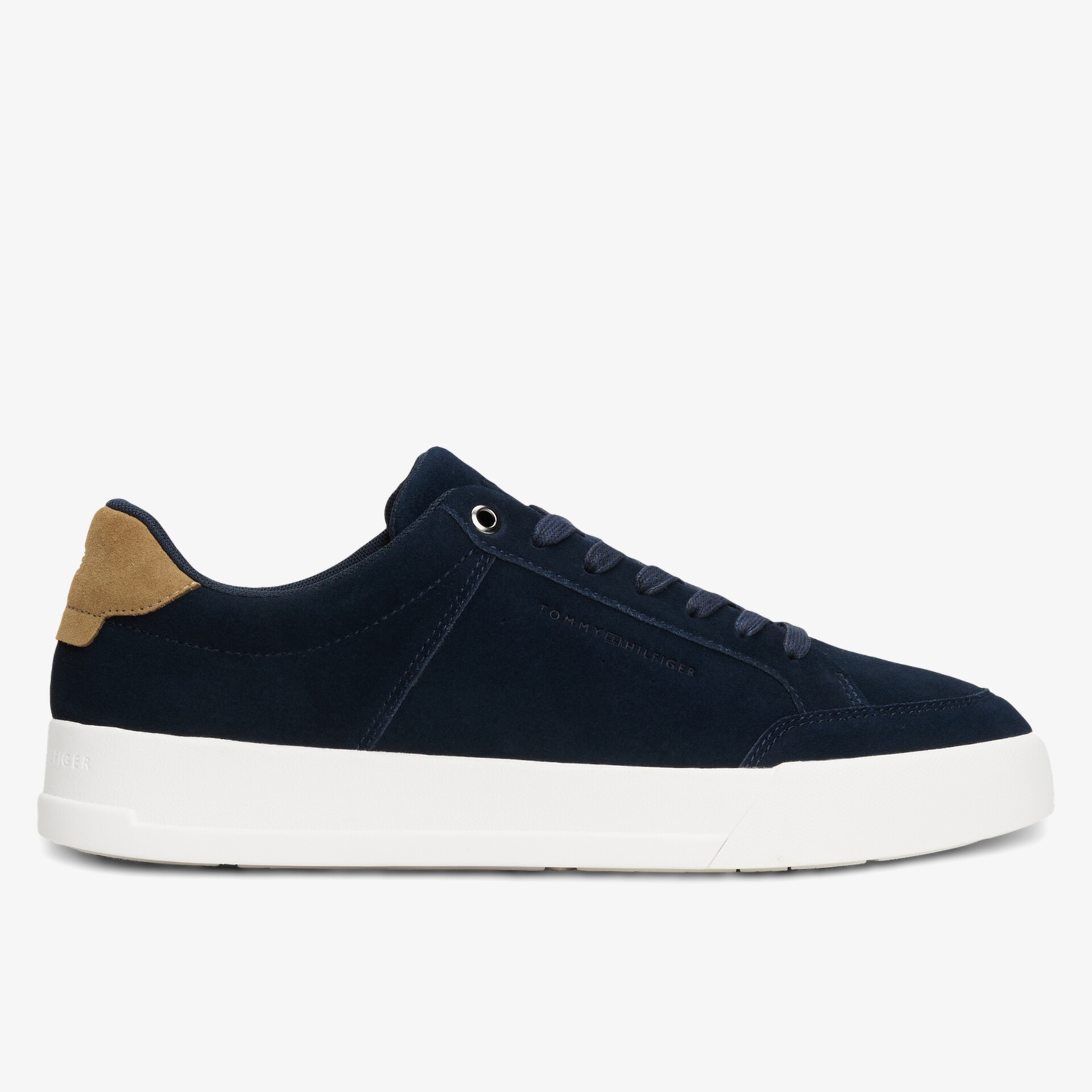 Seitliche Ansicht eines navy blauen Sneakers mit weißer Sohle, modern und bequem gestaltet