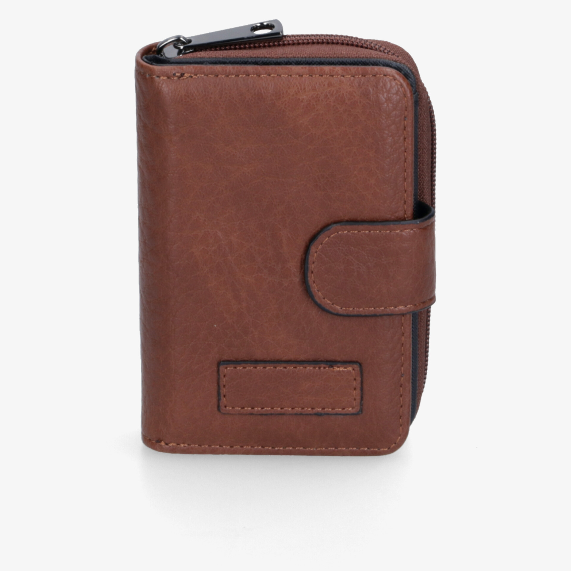 Braunes Portemonnaie aus Leder mit Reißverschluss und Verschlusslasche, kompakt und praktisch für Alltag