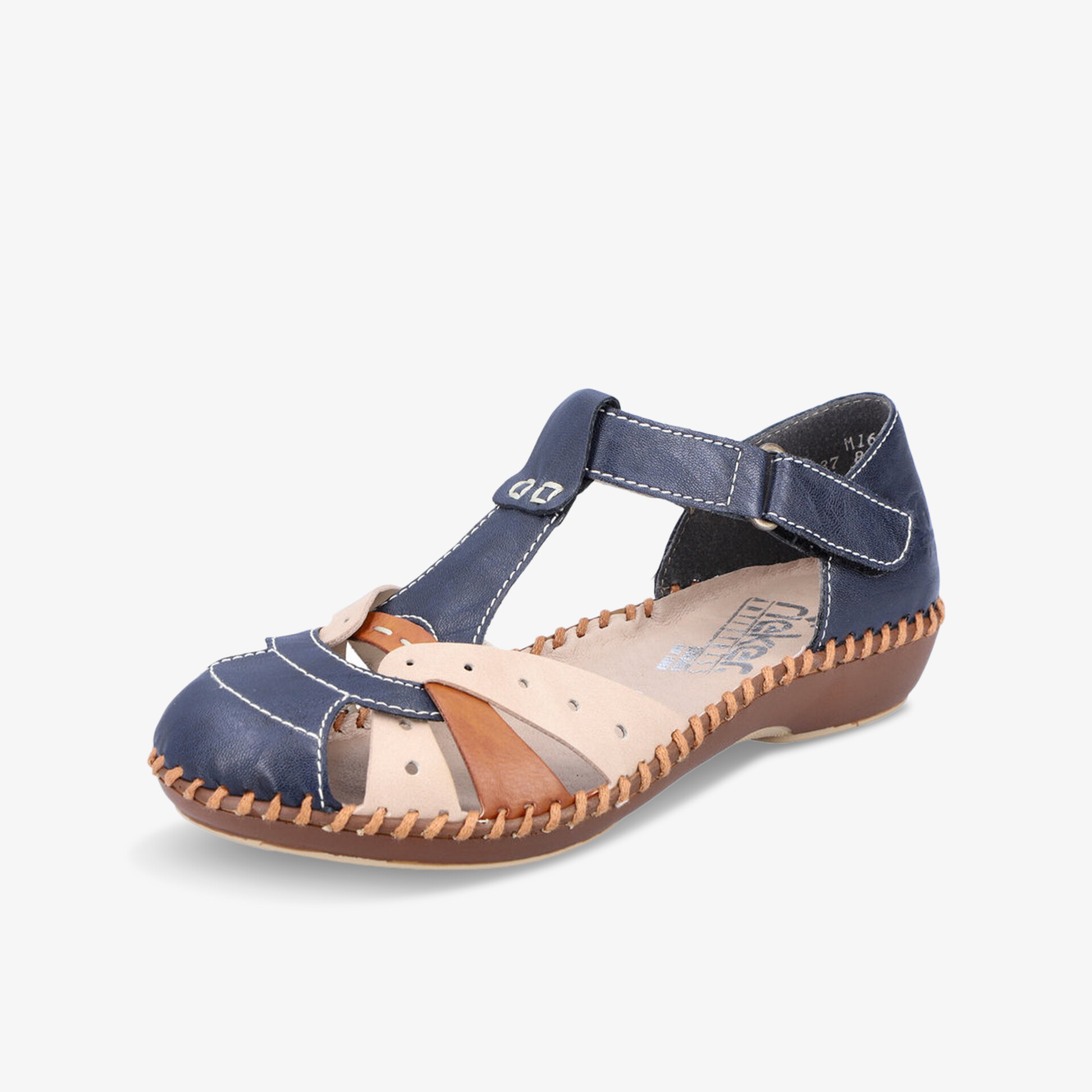 Bequemer blauer und beigefarbener Sommerschuh mit verstellbarem Klettverschluss und flexibler Sohle