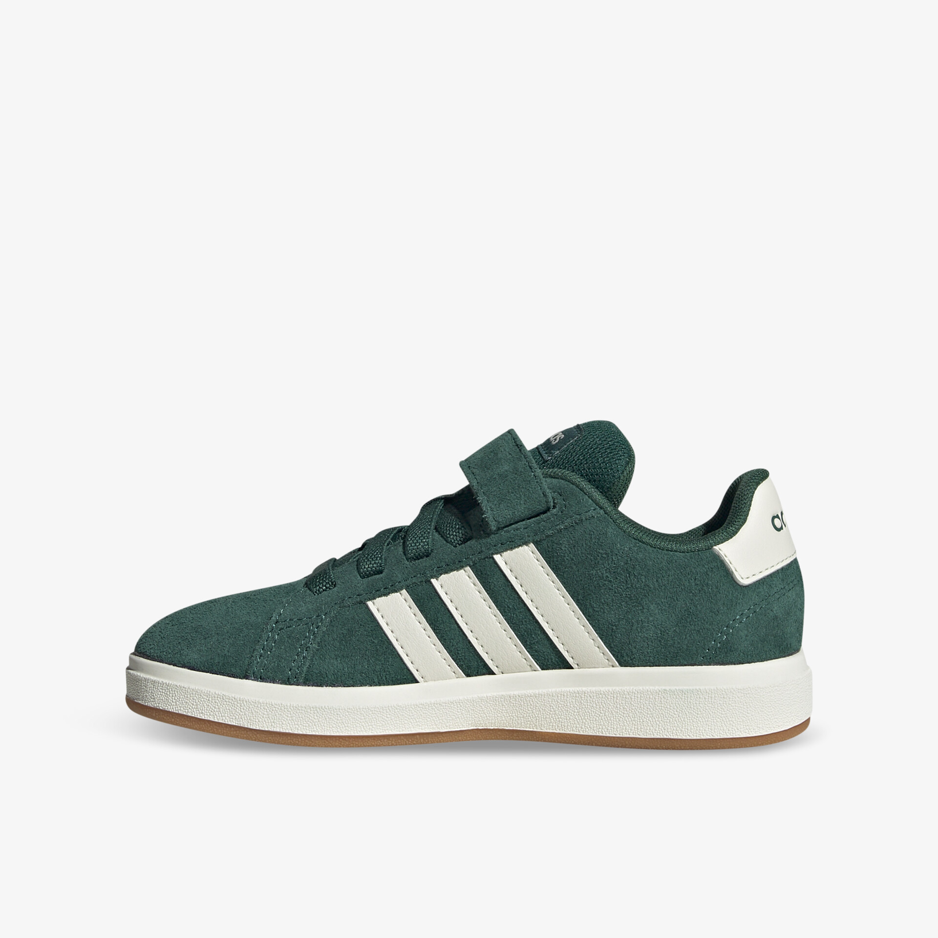 Grüner Sneaker mit weißen Streifen und praktischem Klettverschluss, sportlich und bequem für den Alltag