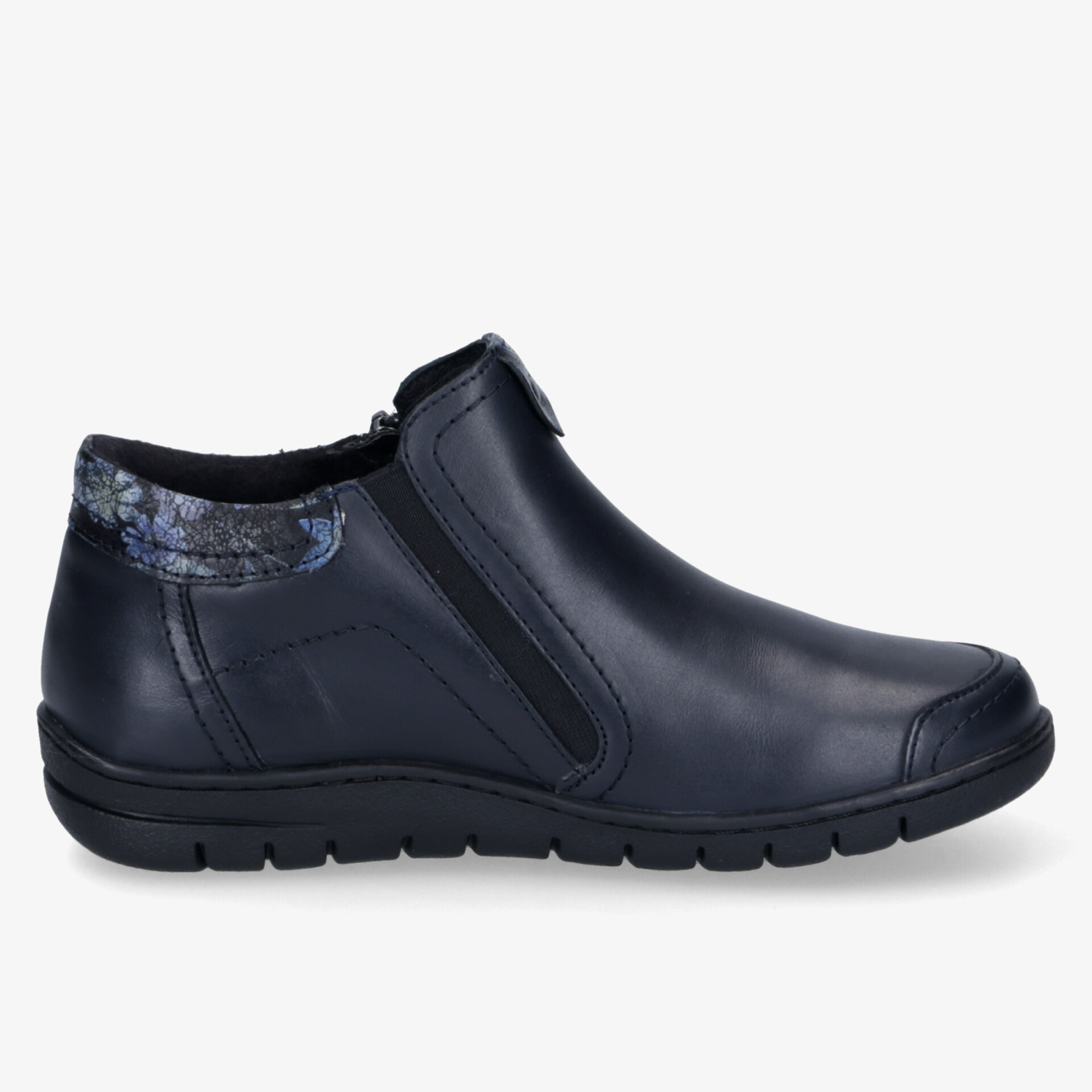 Eleganter schwarzer Lederschuh mit elastischem Einsatz und rutschfester Sohle für hohen Tragekomfort