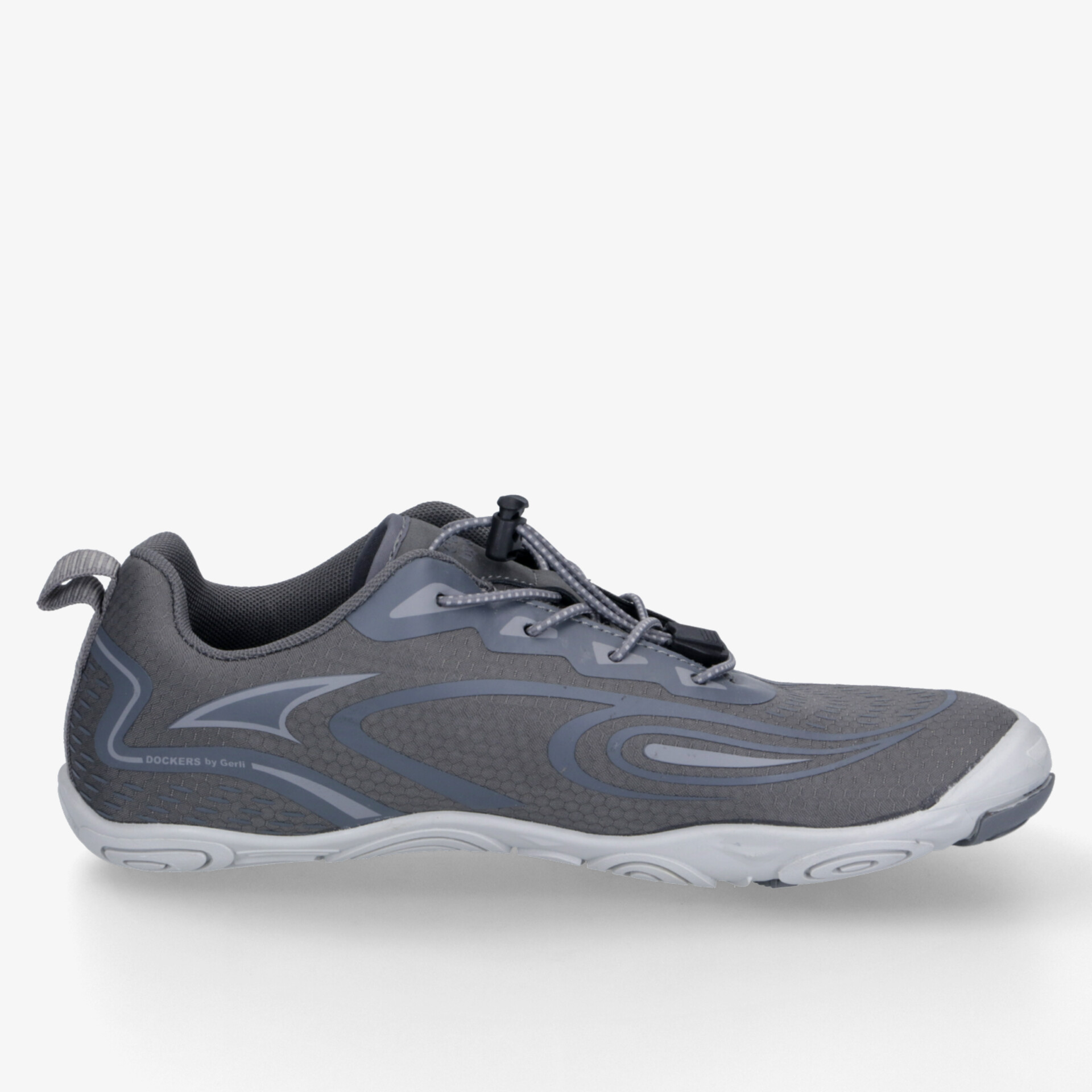Moderner grauer Sportschuh seitliche Ansicht mit flexiblem, leichtem und komfortablem Design für optimale Performance