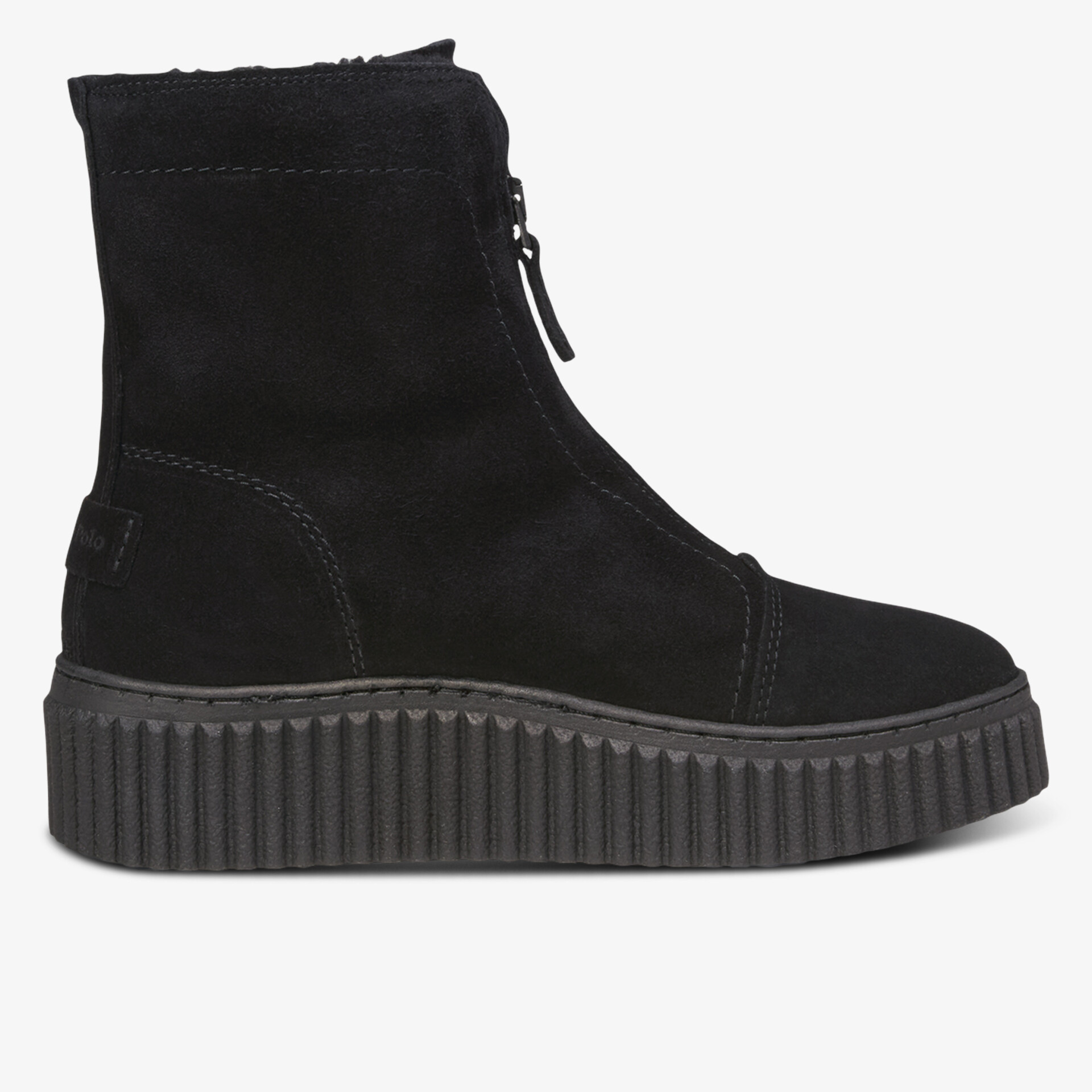 Schwarzer Stiefel mit hohem Schaft und seitlichem Reißverschluss, profilierte Sohle für optimalen Halt