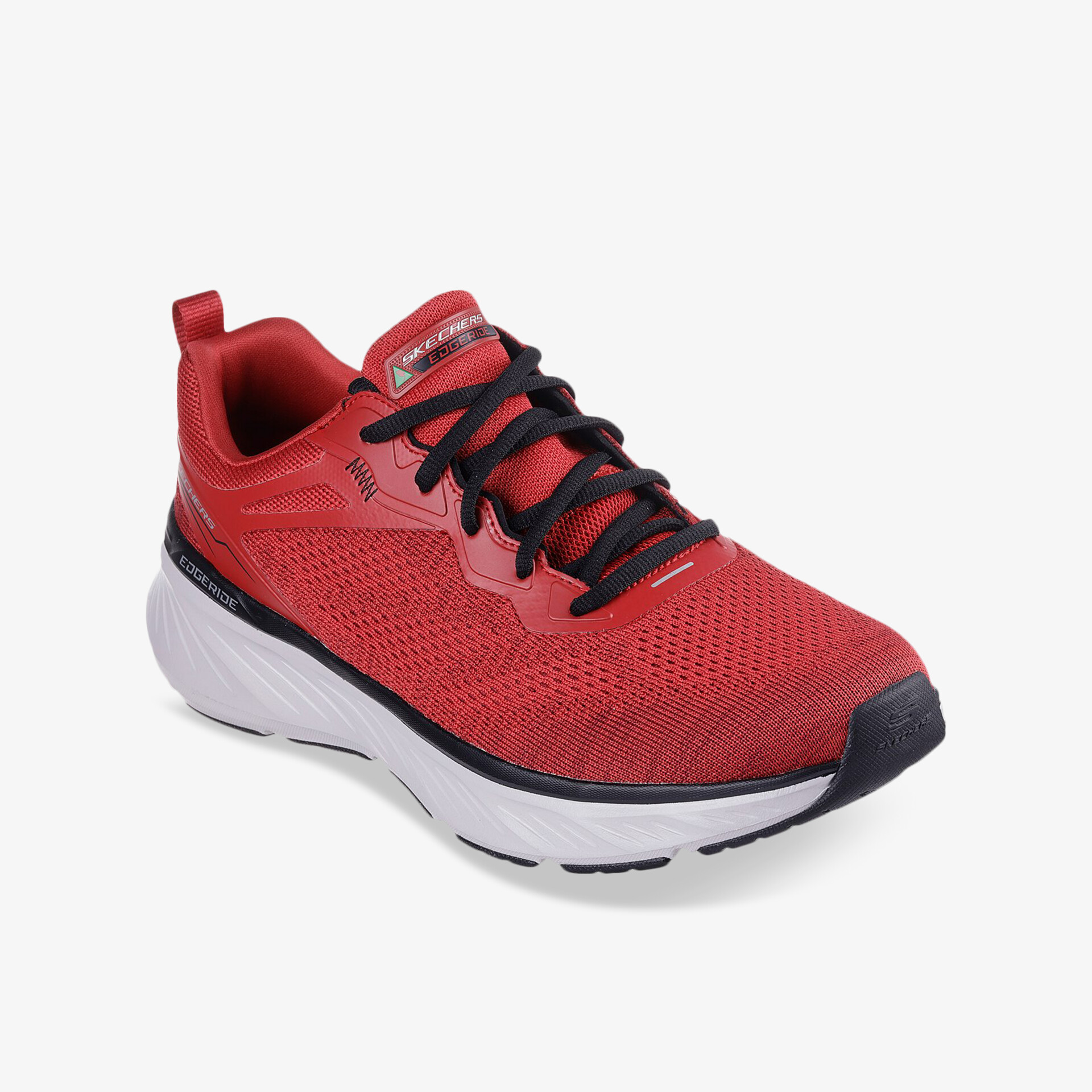 Sportlicher roter Laufschuh mit atmungsaktivem Obermaterial, stabiler Sohle und komfortabler Polsterung