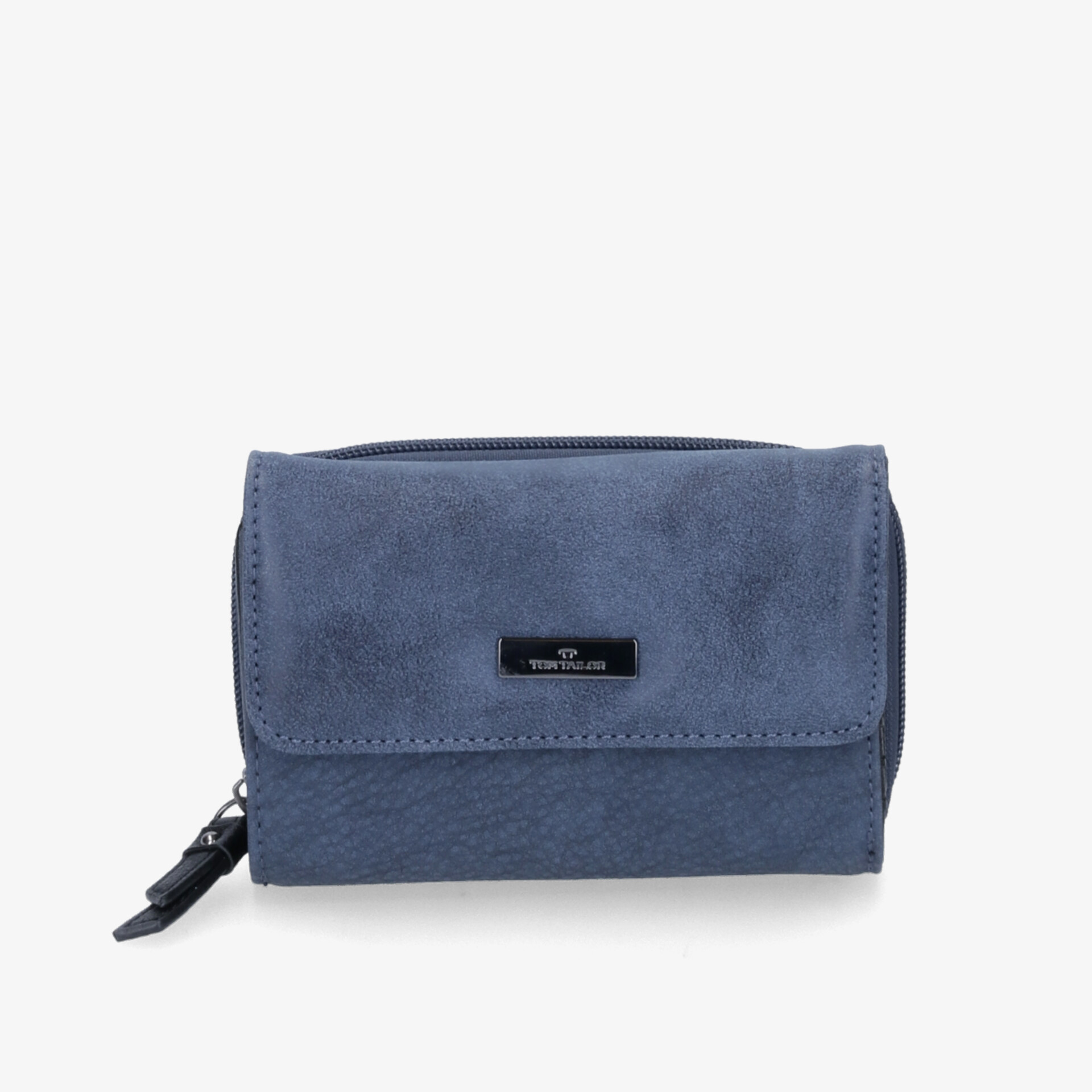 Blaue Geldbörse in Lederoptik, kompakt und elegant mit Reißverschluss für alle wichtigen Utensilien.