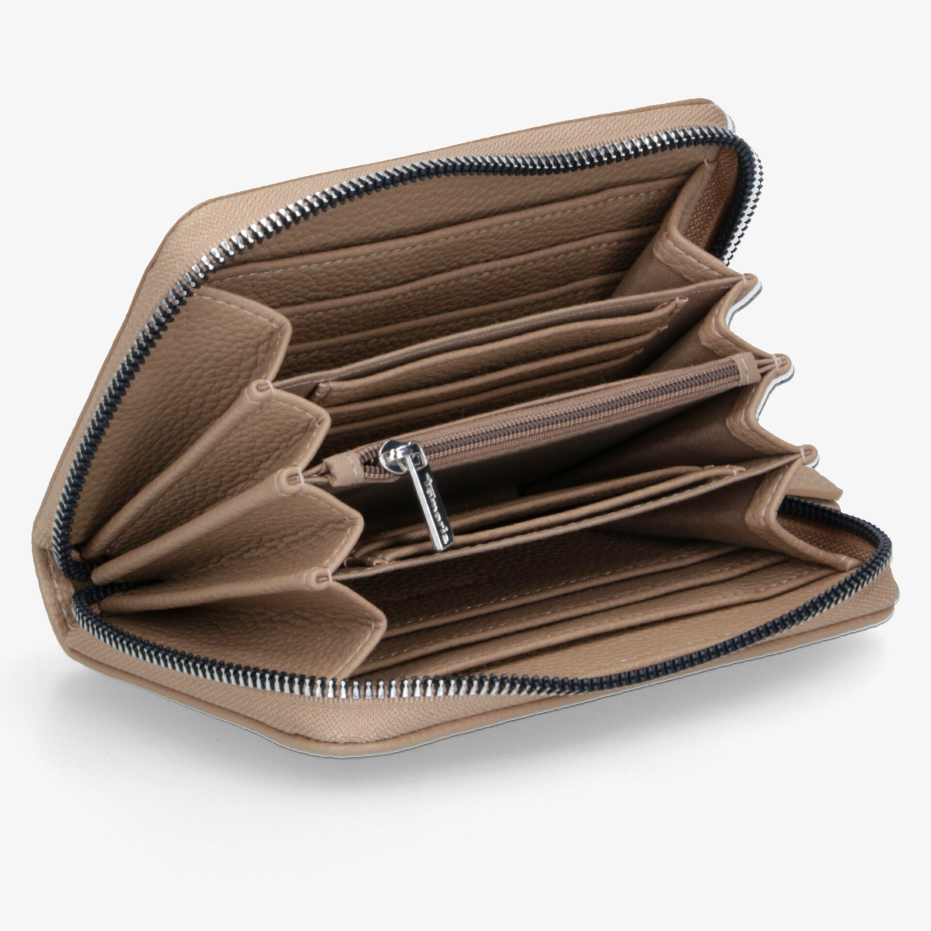 Beige Geldbörse in Lederoptik mit Reißverschluss und vielen Fächern zur optimalen Organisation.