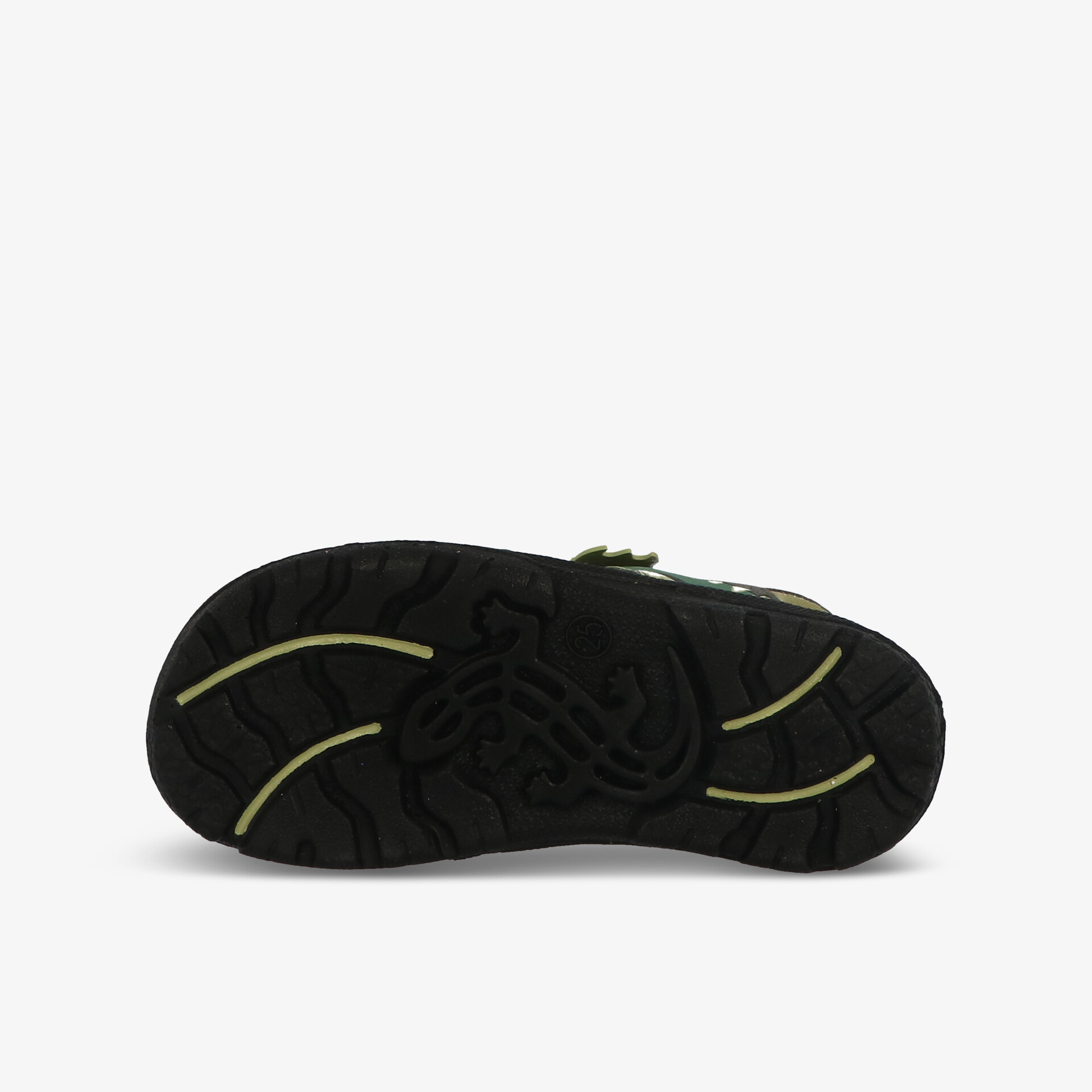 Schwarze Schuhsohle mit tiefem Profil für optimalen Halt und langlebige, robuste Traktion