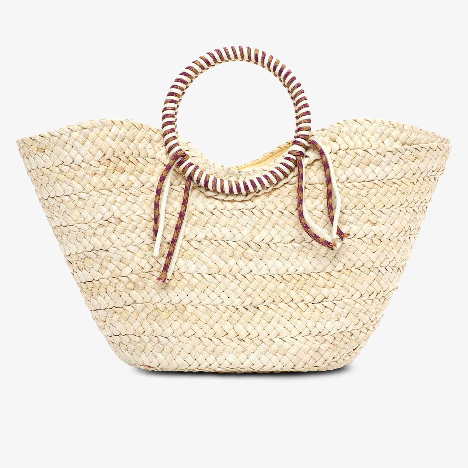 Große geflochtene Strohtasche mit rundem Griff, leichter und modischer Sommerbegleiter