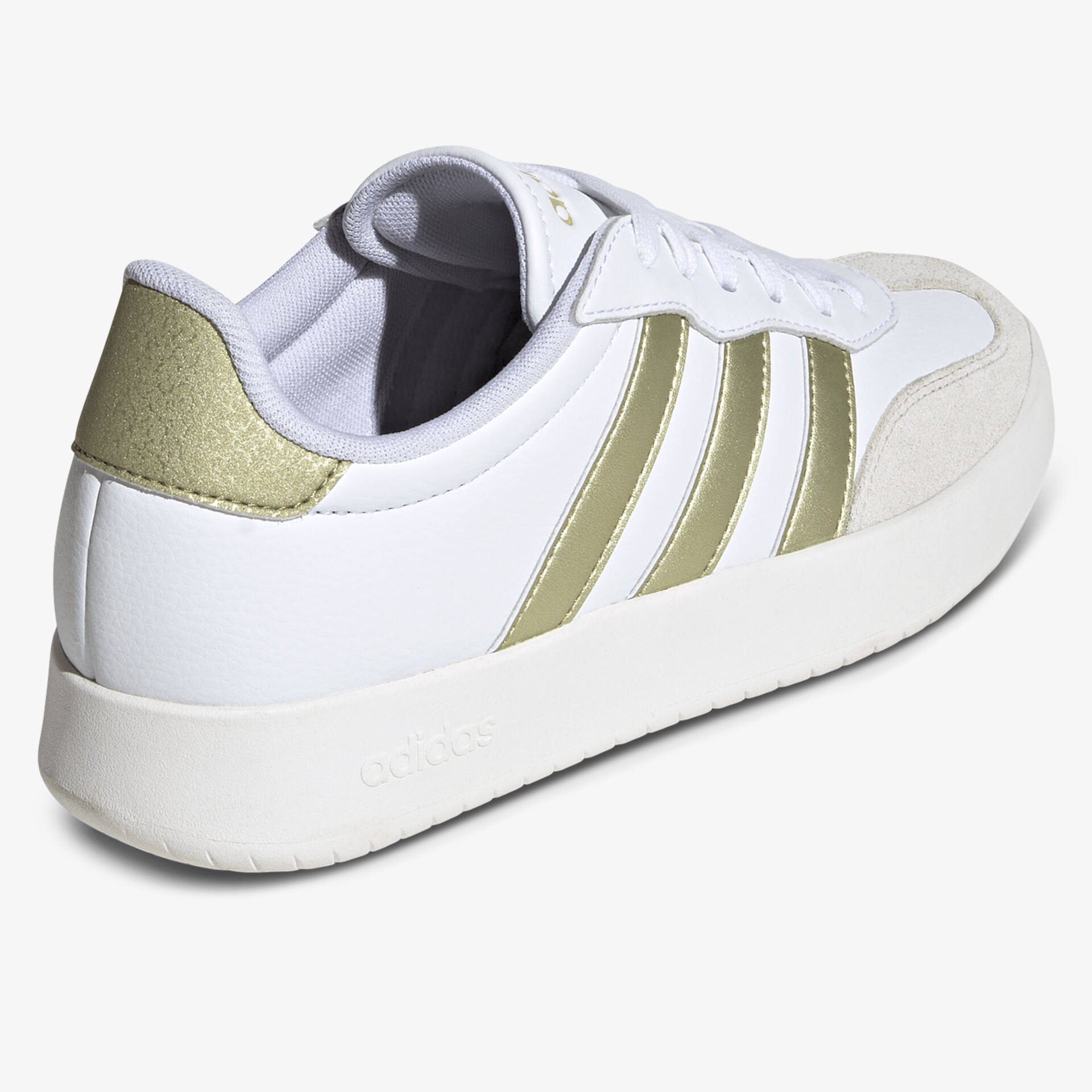 Weißer Sneaker mit goldenen Streifen und sportlichem Design, bequemer und leichter Schuh