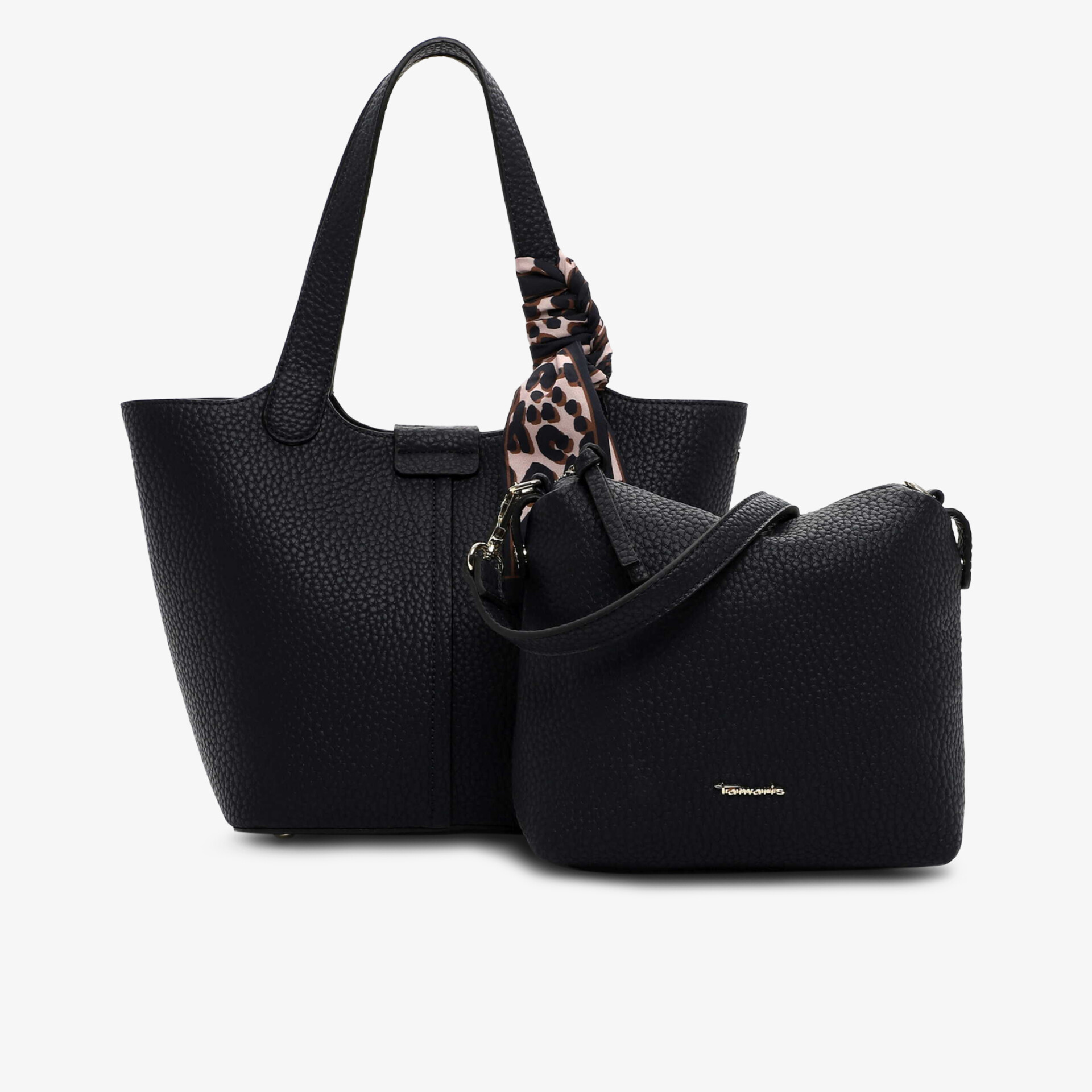 Elegante schwarze Tragetasche mit zusätzlicher kleineren Tasche, robust und modisch im Design