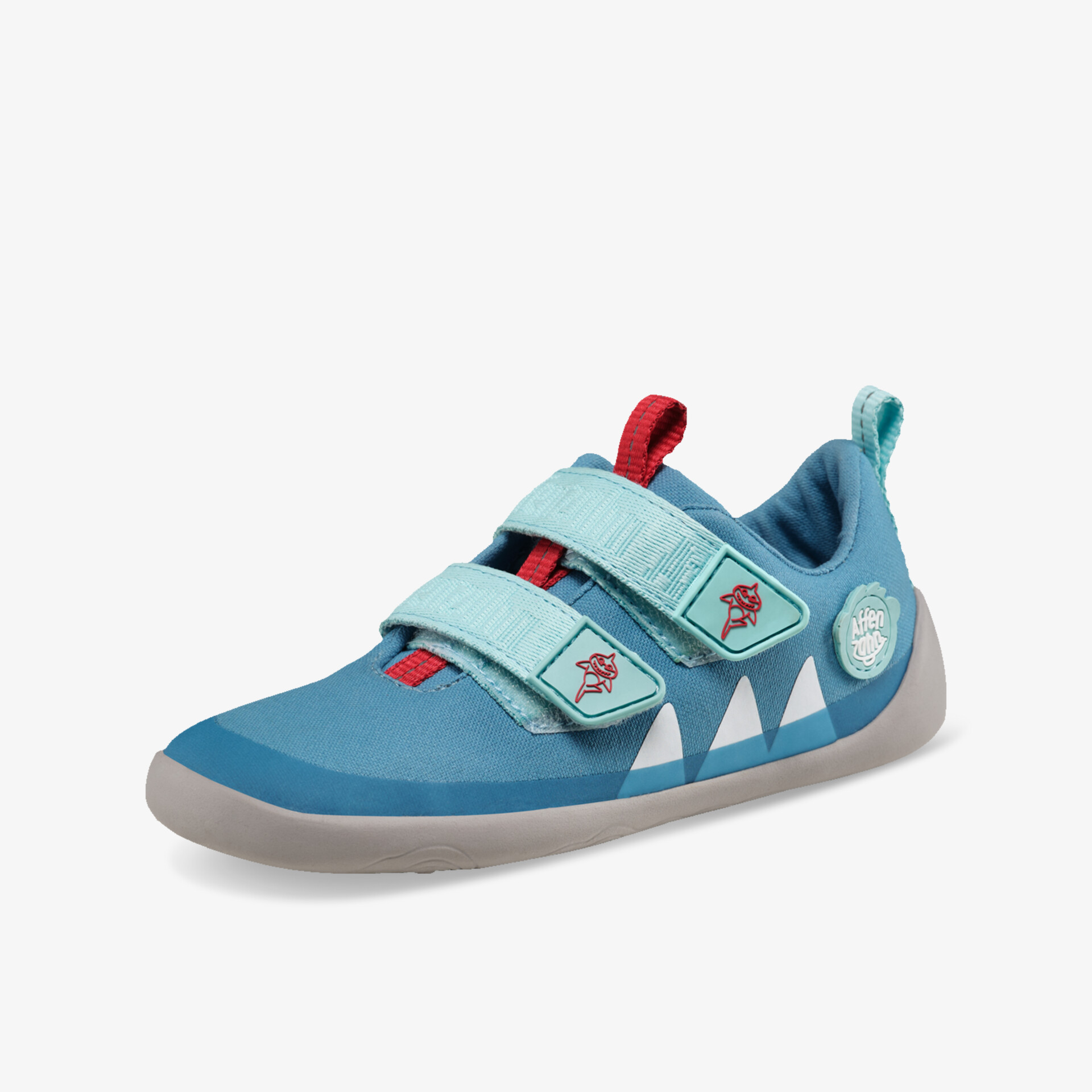 Leichter sportlicher blauer Schuh mit praktischem Klettverschluss und rutschfester flexibler Sohle