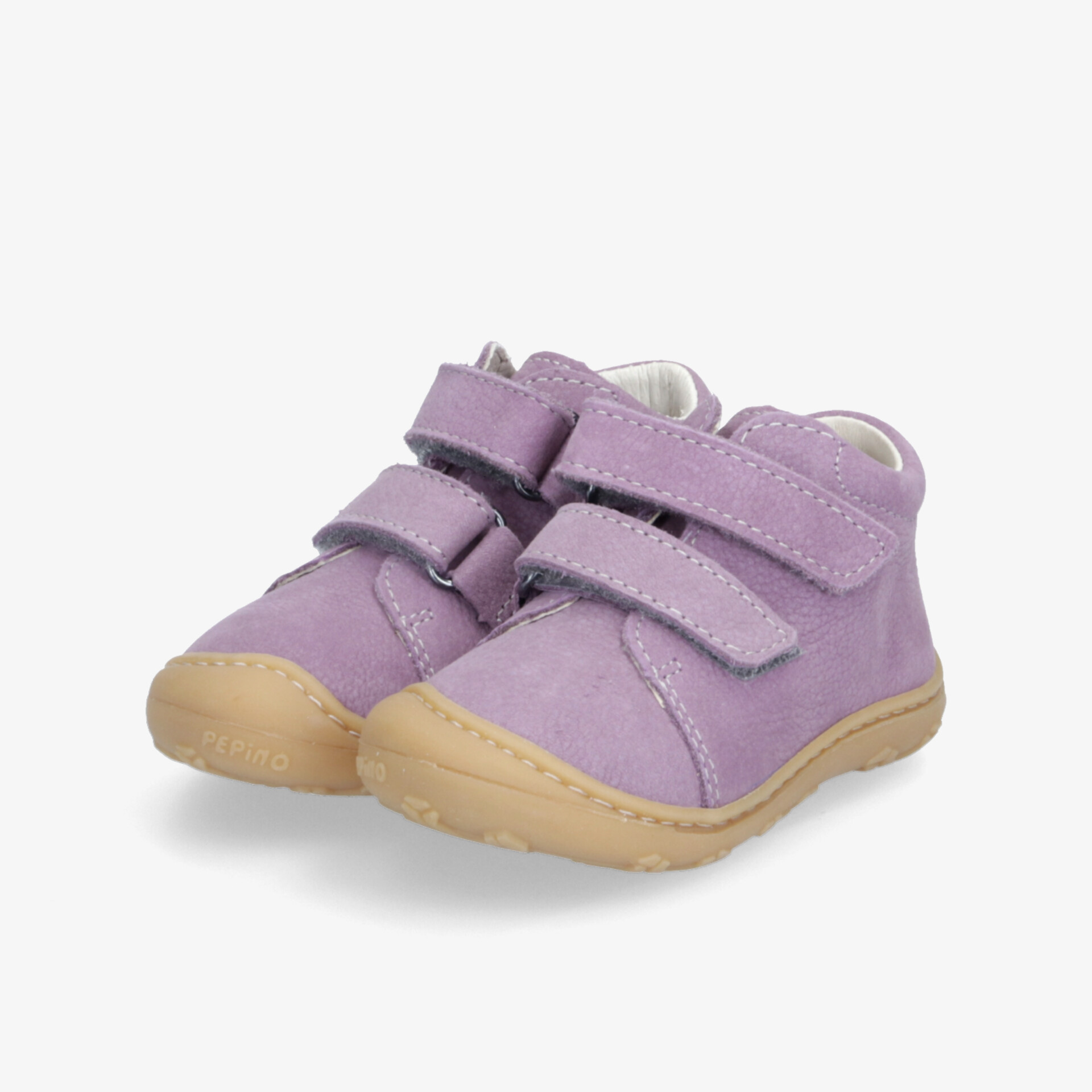 Weiche und flexible Kinderhalbschuhe in Lavendel mit verstellbaren Klettverschlüssen und rutschfester Sohle