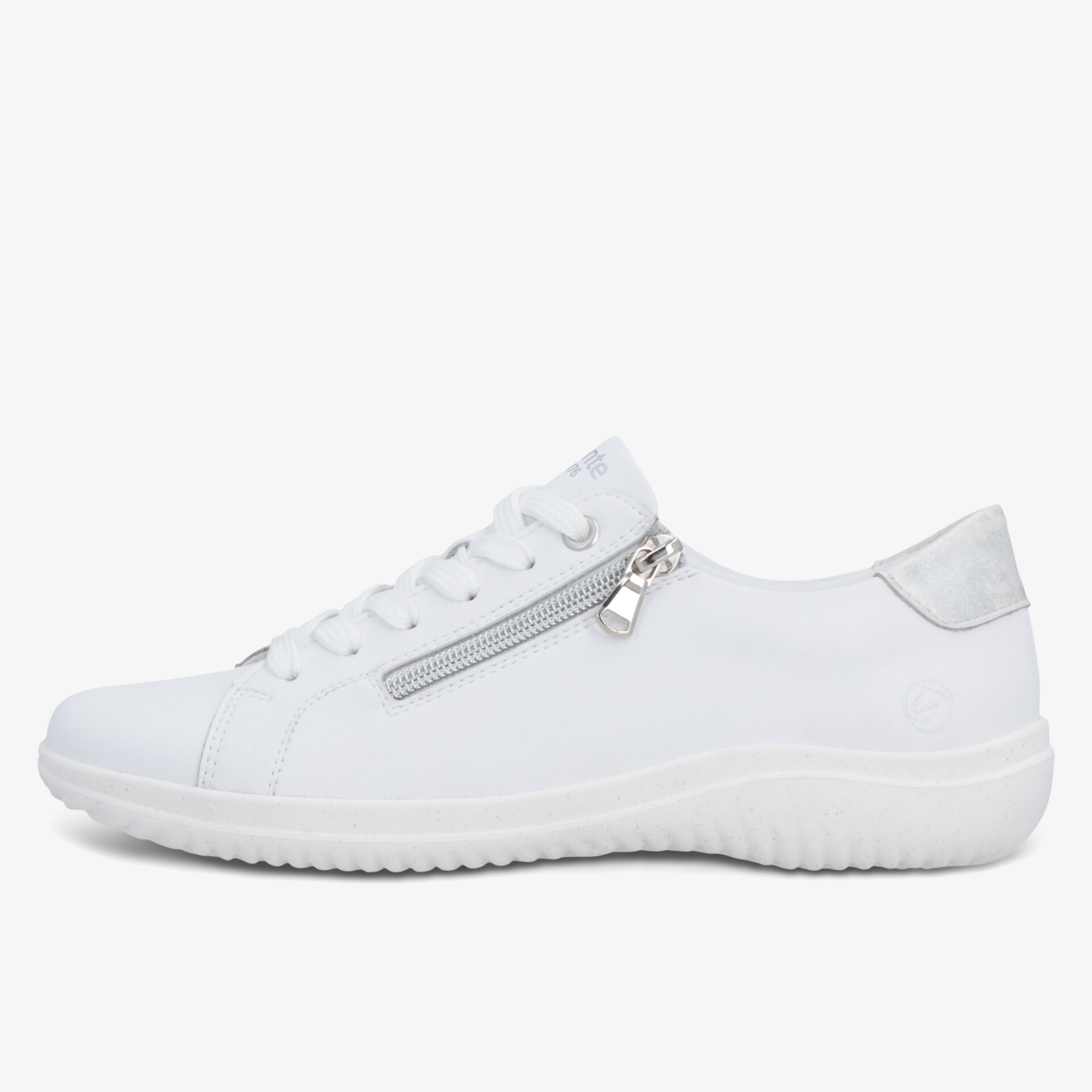 Weißer Lederschuh mit Reißverschluss und flexibler Sohle für hohen Tragekomfort und modernes Design