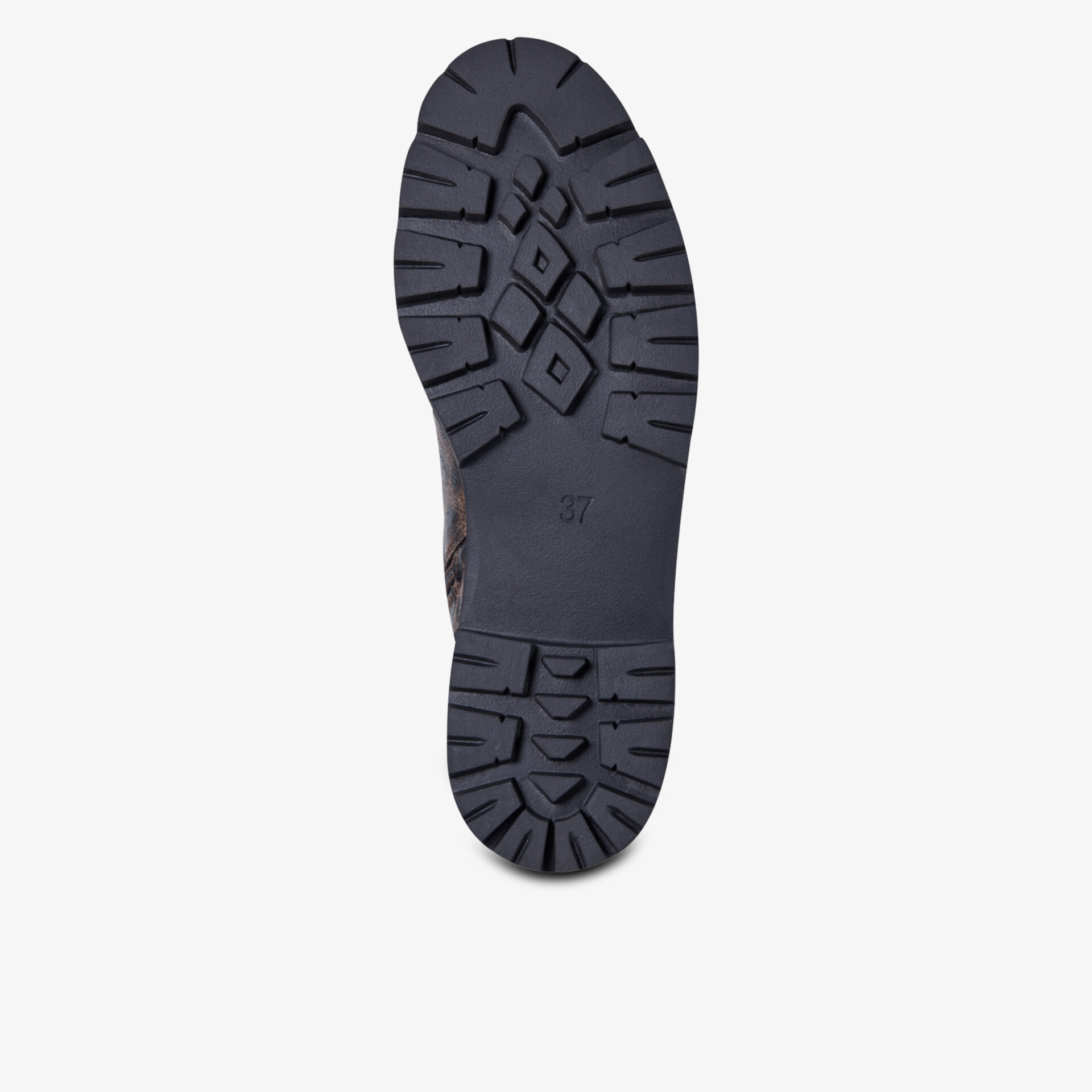 Robuste schwarze Schuhsohle mit tiefem Profil für optimalen Halt und Langlebigkeit