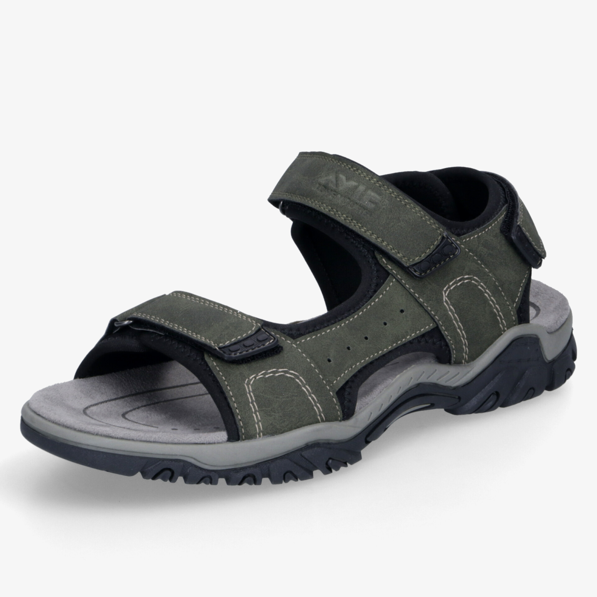 Bequeme Outdoor-Sandale mit verstellbaren Klettverschlüssen und rutschfester Profilsohle in Schwarz und Grau