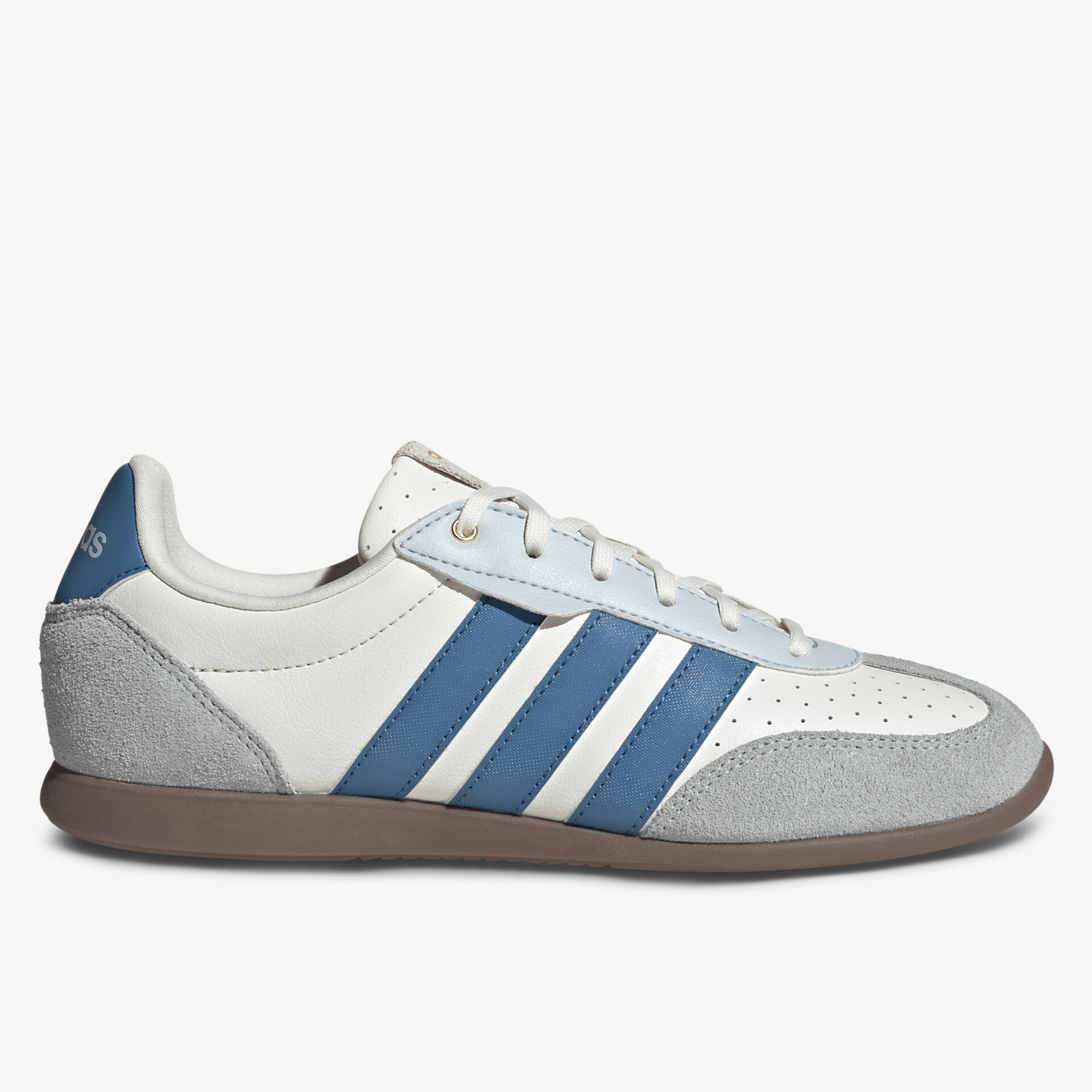 Leichter Sneaker mit atmungsaktivem Material und sportlichem Design in Blau, Grau und Braun seitlich aufgenommen