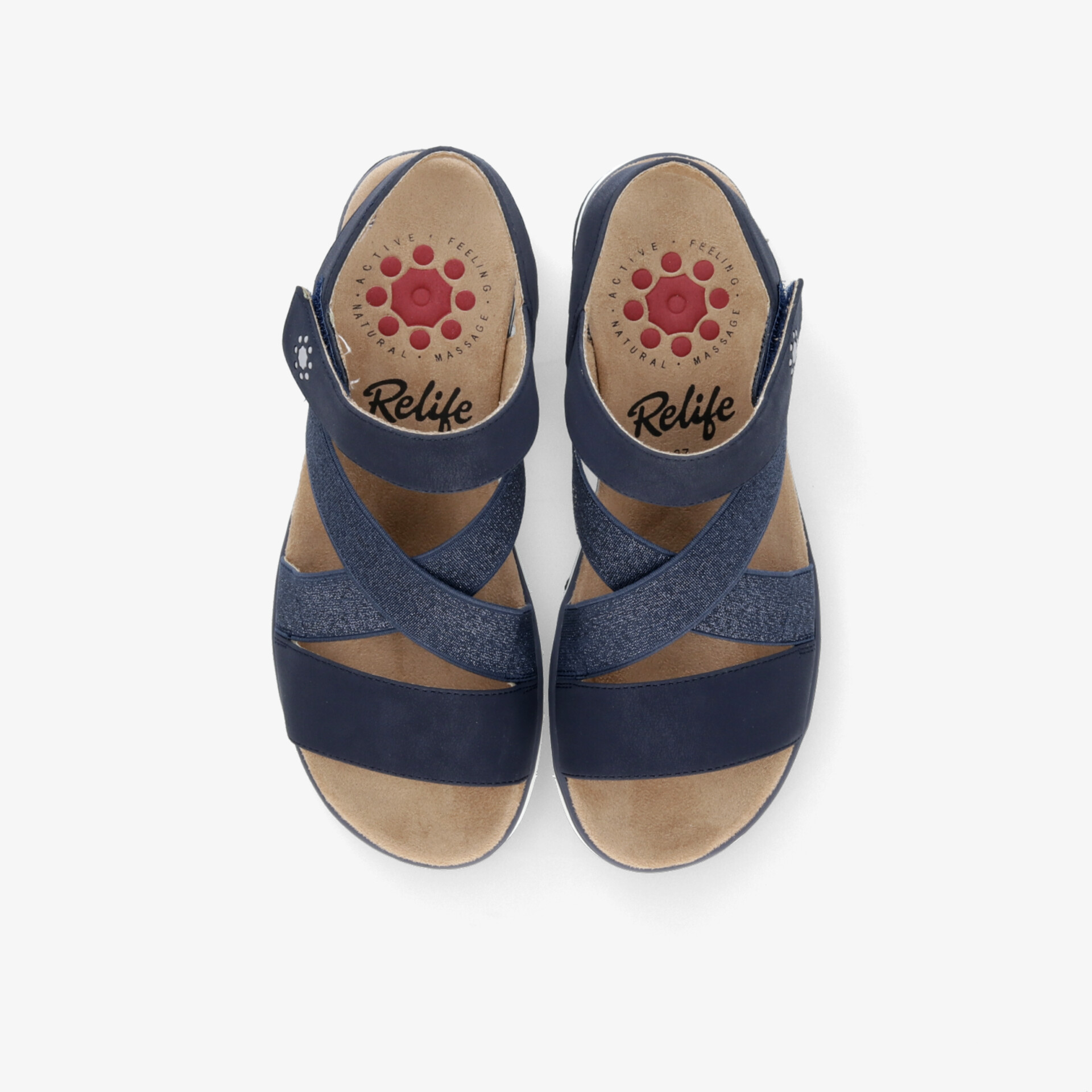 Blaue Sandalen als Paar mit weichen Riemen, offener Zehenpartie und bequemer Passform, ideal für den Alltag