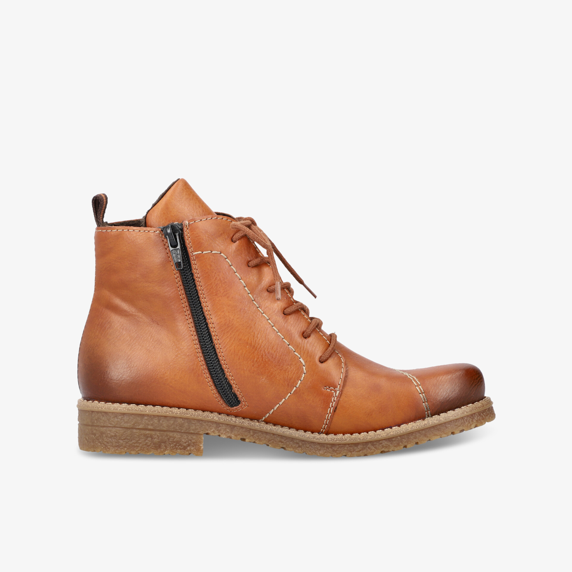 Brauner Lederstiefel mit seitlichem Reißverschluss und robuster Sohle, komfortabel und modisch