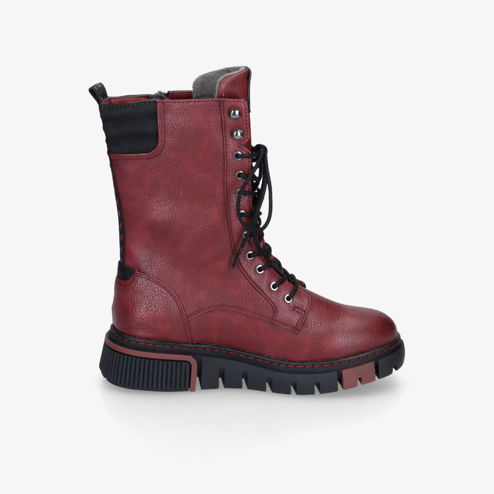 robuster roter Lederstiefel mit modischem Design, rutschfester Sohle und komfortabler Passform