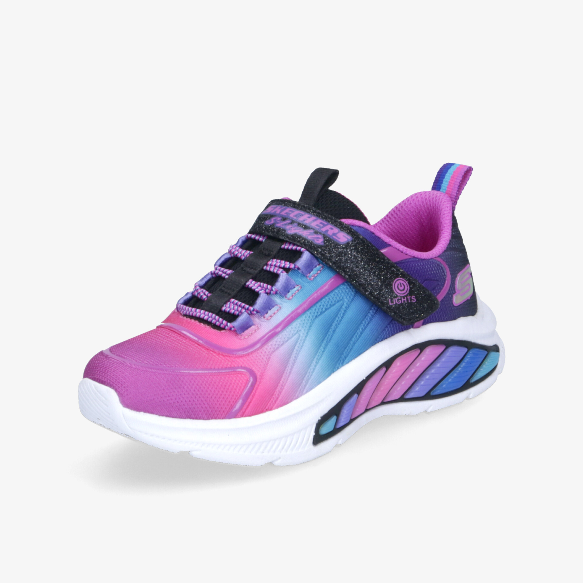 Bunter Sportschuh in lebendigem Pink und Blau mit bequemer Dämpfung und modernem Design schräg vorne