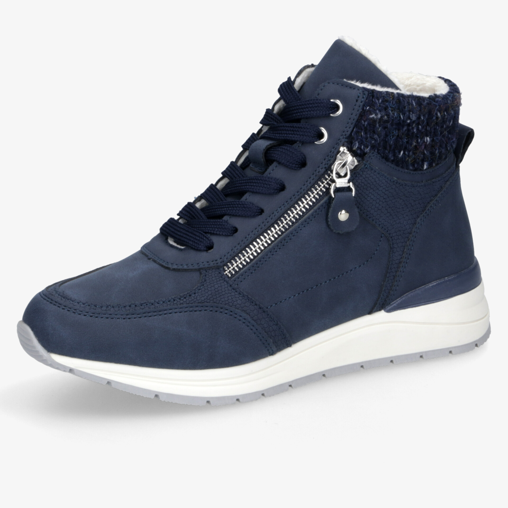 Blauer Sneaker mit Reißverschluss und warmem Futter, bequemer Winter-Schuh mit rutschfester Sohle und sportlichem Design
